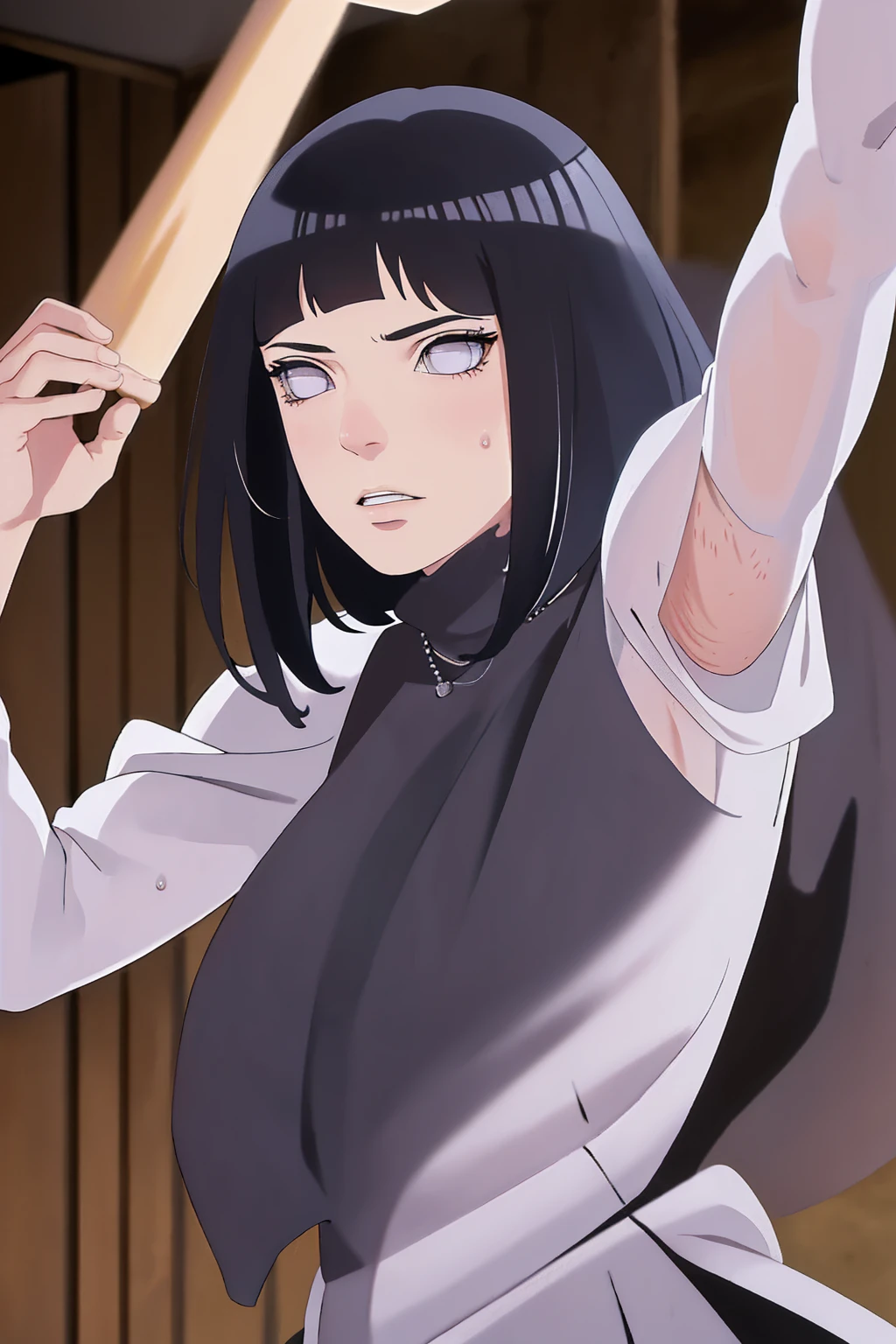 (best quality,4k,highres,masterpiece:1.2), (ultra-detailed), (realistic,photorealistic,photo-realistic:1.37), (HDR,UHD), (portrait), (vivid colors), (long legs), (clearly elongated face), (beautiful detailed eyes), (beautiful detailed lips), (extremely detailed eyes and face), (long eyelashes), (sharp focus), (physically-based rendering), (black long hair, flowing in the wind), (torn clothing), (powerful kick in mid-air, mid-air kick), (intense), (dojo background, background), (Chunin exams setting), (dynamic pose), (fierce expression), (motion blur), (stylish), (slender figure), (anime inspired), (glowing lights), (dramatic), (contrasting colors), (mysterious ambiance), (action-packed scene), (unique style), (eye-catching), (dashing), (evocative), (expressive), (intriguing atmosphere), (wet minidres), (dinamic poses), (short hair)