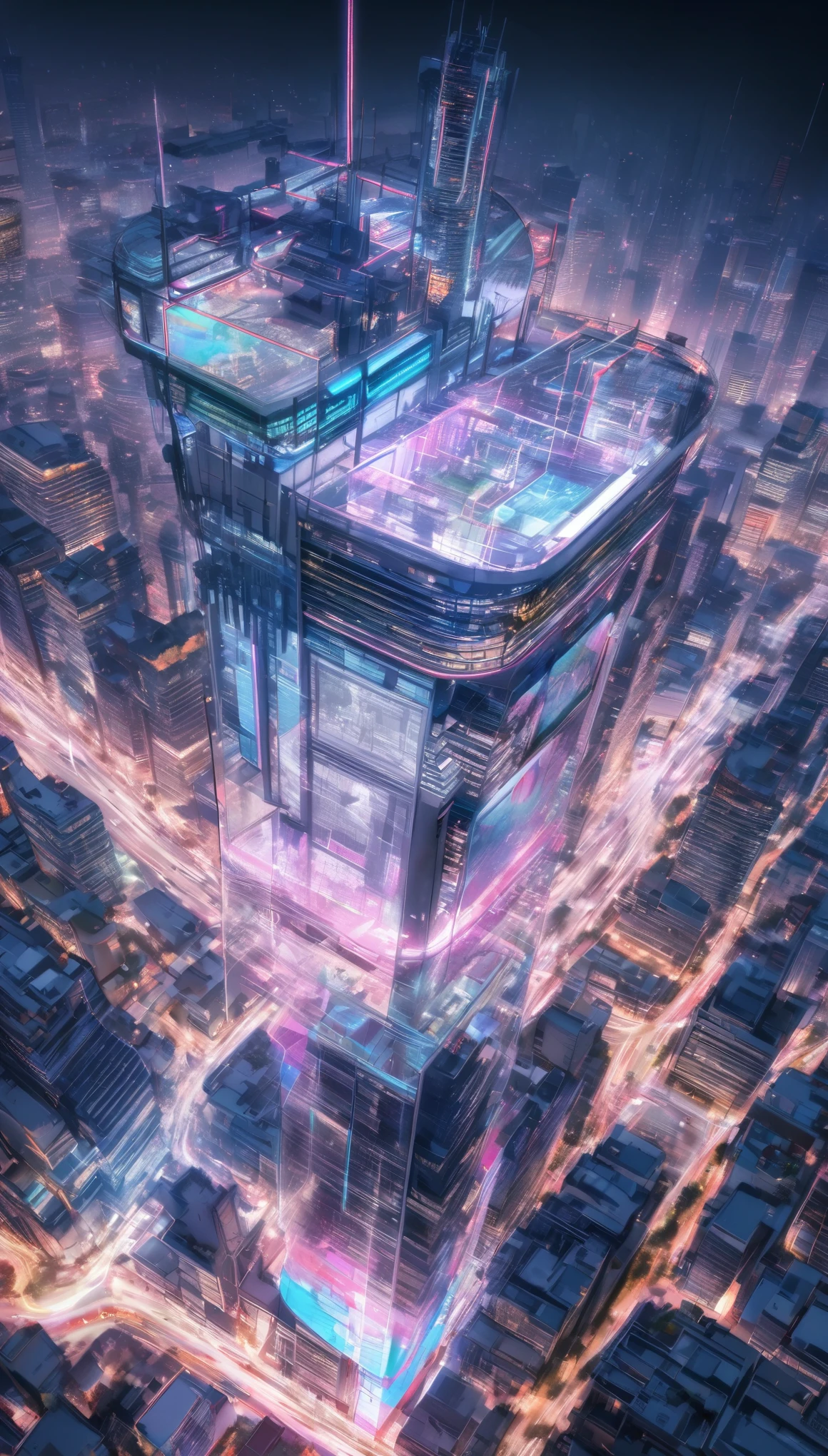 best quality, super fine, 16k, incredibly absurdres, extremely detailed, delicate and dynamic, streets lined with skyscrapers, buildings, people, wiring, piping, the ground, everything is transparent and semi-transparent like an X-ray photograph, anatomy, diagram, iridescent neon colors wiring diagram and LED, (magnificent view:1.1), background iridescent full moon and stars