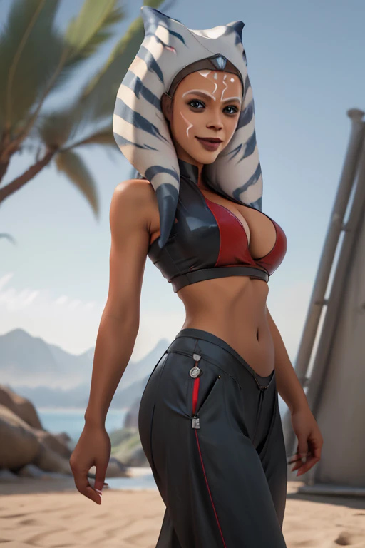 8K,L,Super beautiful ahsoka , big and full breasts,big smile,Super beautiful(Like the real thing)black and red sportina outfit,black and red sporty pants, Sexy,deviantart artstation cgscosiety, 3Dレンダリングcharacter art8 K, Alena Aenami and Artgerm, Wojtek Füss, trending on Artstation 8k, trending on artstation hd, Adventure hyper realistic rendering, Perfect body with realistic shading, photorealistic perfect body, Ultra - High resolution,Super high resolution,surreal,fantasy art,character art,high quality,Sexy,Brown-haired shorthair,strongly cracked abdominal muscles,muscular slim body,muscular slender lower body,