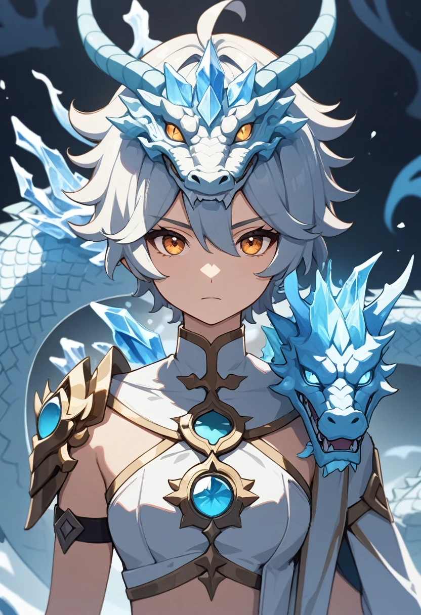 （aether），boy， masterpiece,Chinese dragon，Bust shot，feature，Genshin，Ice Elementals