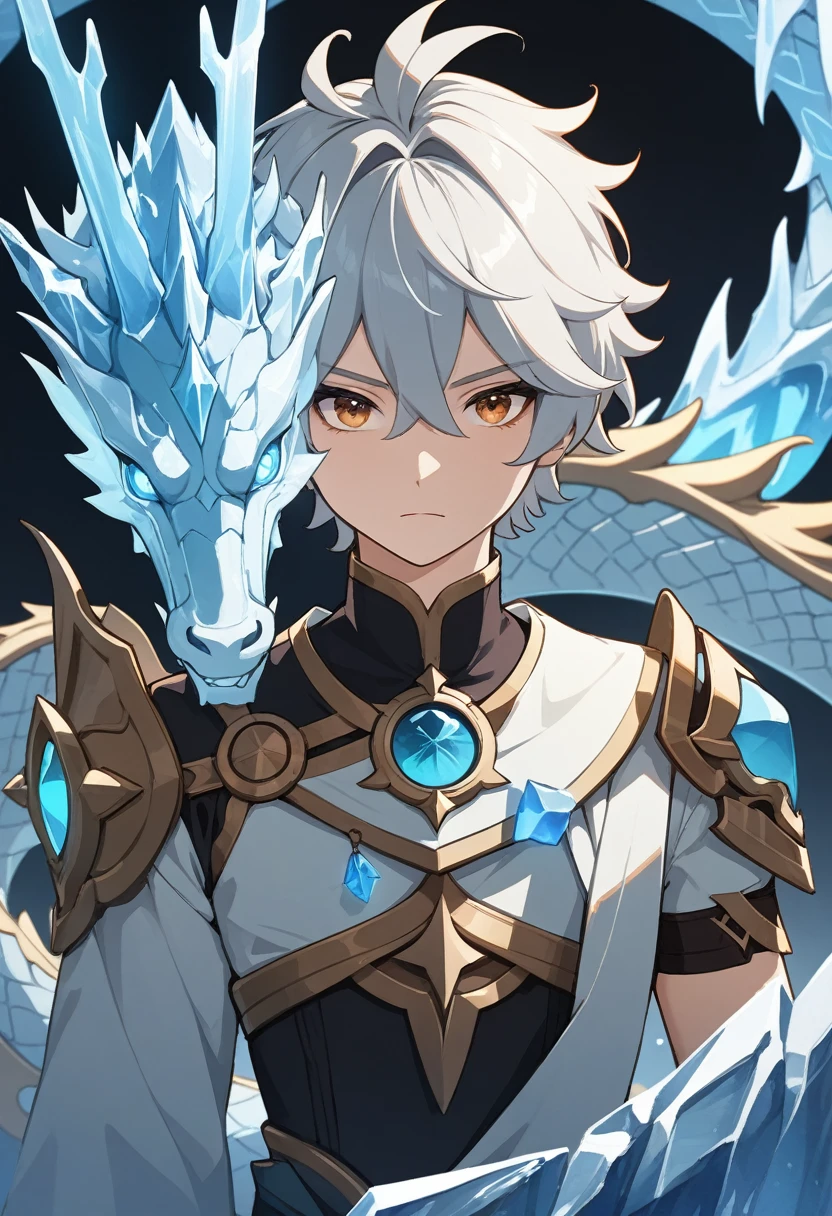 （aether），boy， masterpiece,Chinese dragon，Bust shot，feature，Genshin，Ice Elementals