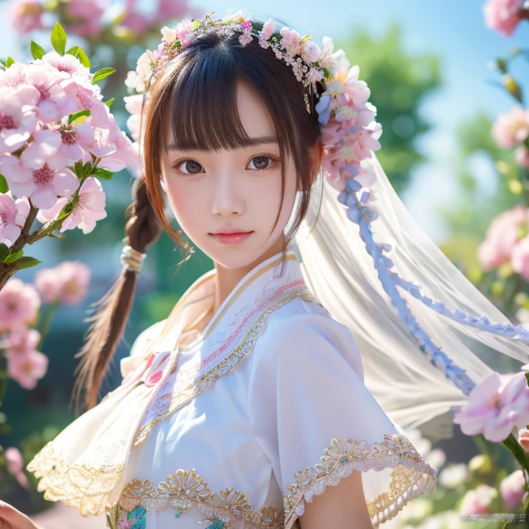 A girl, Chinese Clothing, whole body, Sunlight, Clear face, Clean white background, masterpiece, Super Detail, Epic creation, Ultra HD, high quality, Extremely detailed, official art, 8K Wallpaper, Super Detail, 32k