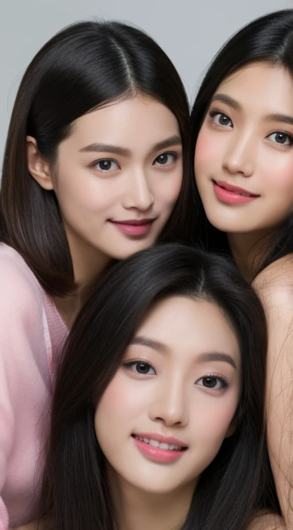 The Dreamtime in the eye of three (( 3Japanese model)) double eyelid,long super straight black hair ,happy face,pink lips,pink checks,pointed nose