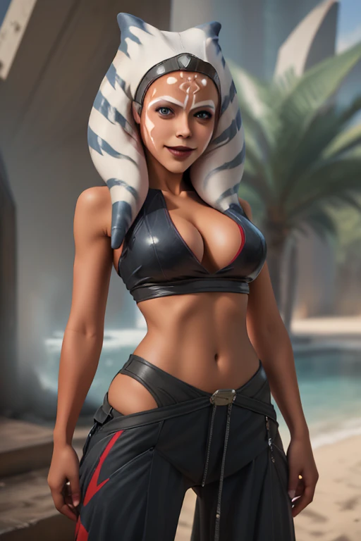 8K,L,Super beautiful ahsoka , big and full breasts,big smile,Super beautiful(Like the real thing)black and red sportina outfit,black and red sporty pants, Sexy,deviantart artstation cgscosiety, 3Dレンダリングcharacter art8 K, Alena Aenami and Artgerm, Wojtek Füss, trending on Artstation 8k, trending on artstation hd, Adventure hyper realistic rendering, Perfect body with realistic shading, photorealistic perfect body, Ultra - High resolution,Super high resolution,surreal,fantasy art,character art,high quality,Sexy,Brown-haired shorthair,strongly cracked abdominal muscles,muscular slim body,muscular slender lower body,