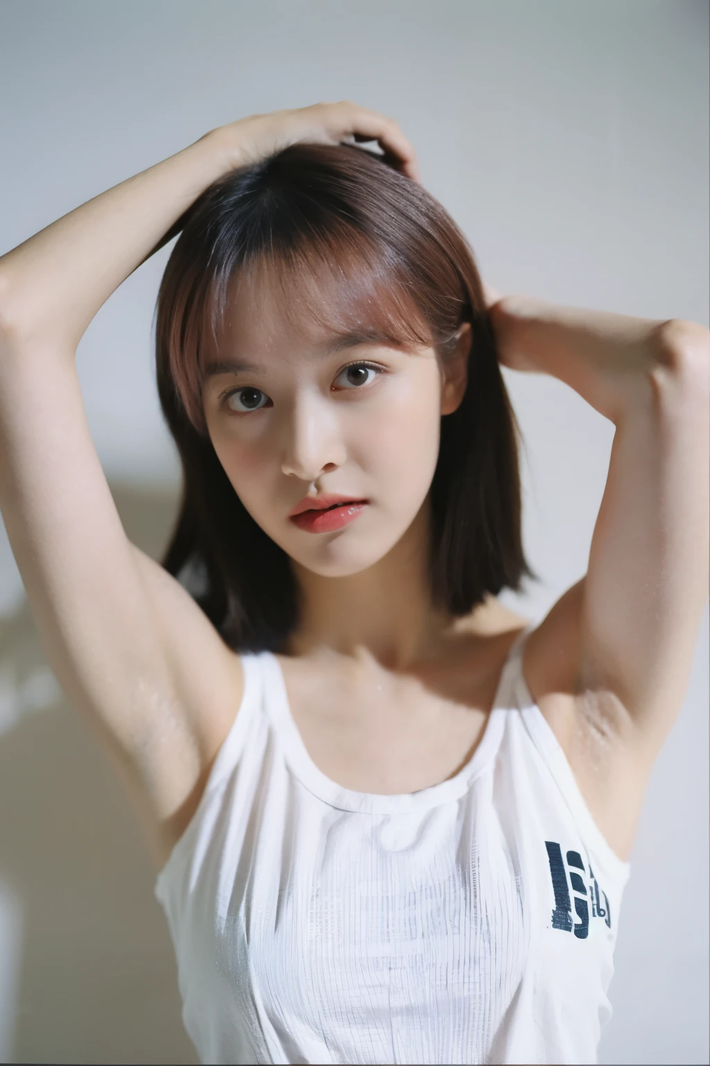 Korean,9 years old,female,pale skin,hands up, detailed armpit 