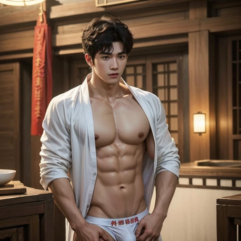 2 handsome chinese boys, Chinese Men God, Mythology, Chinese odyssy, super realistic, Handsome young baby face, Topless, Muscles Athlete body, Full Frame, Sexy, Professional Lighting, Hanfu Outfit, Chinese Heaven Background, smooth skin color Underwear, Hanfu Warrior, Hanfu God, Hanfu Male, Hanfu Nobel, Seduce, Sex Appeals, mess curly hair, Alafard man shirtless , muscular body,super handsome, manly, detailed face, manly chin, manly jawline, inspirite by Zhang Han, Cai Xukun, Kim Do-young, Inspired by Bian Shoumin, Inspired by Xiao Yuncong, yihao ren, yanjun cheng, jinyiwei, inspired by Huang Gongwang, xintong chen, open Jacket, white thong, white g string ,transparent see through underwear, nice shape bulge form, the dick shape bulge, wet cloth, nice juicy butts, bare butts, open legs, Tattoo chest, tattoo hands, tattoo arms, tattoo belly, clear studio light, night ancient chinese Buddhism temple background, detailed background, fantasy themed, super long big dick masturbate, correct good shape dick, Chinese themed, the best resolution, 8k, Ultra fullHD, look at the viewer, catching eyes,
