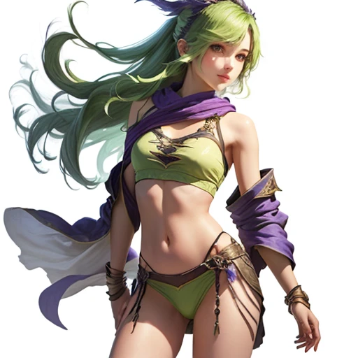 Final fantasy, Rydia, beautiful girl wearing skimpy robes, bare arms, bare legs, slender, pretty, crop top, exposed belly