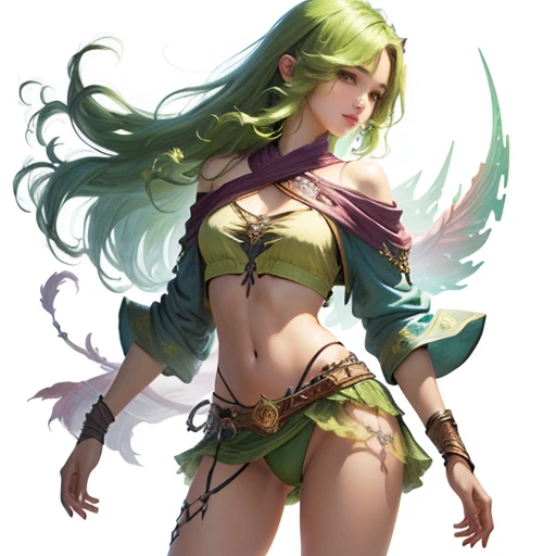 Final fantasy, Rydia, beautiful girl wearing skimpy robes, bare arms, bare legs, slender, pretty, crop top, exposed belly