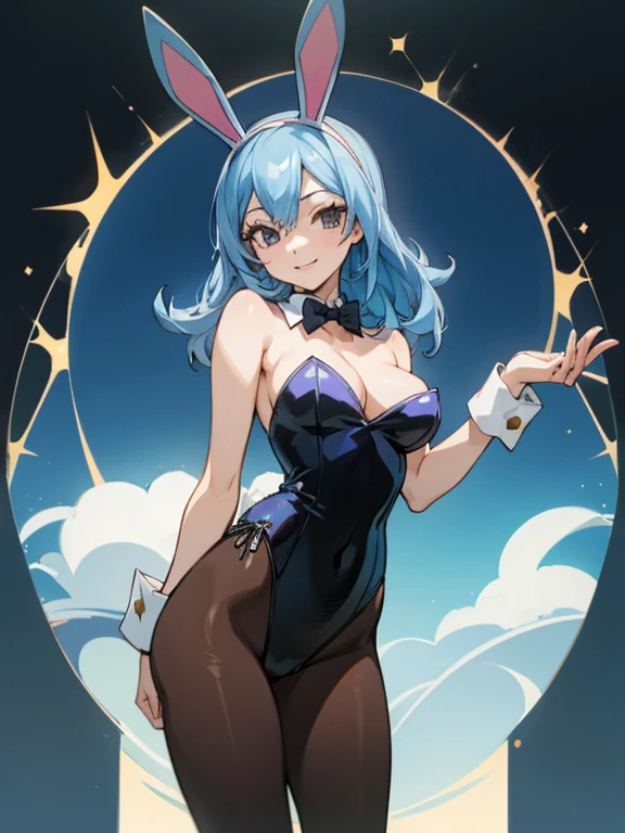 EFT_Juvia, pantyhose, playboy bunny, bare shoulders, smile, cowboy shot, highly detailed, HD, 4K, Masterpiece, highres