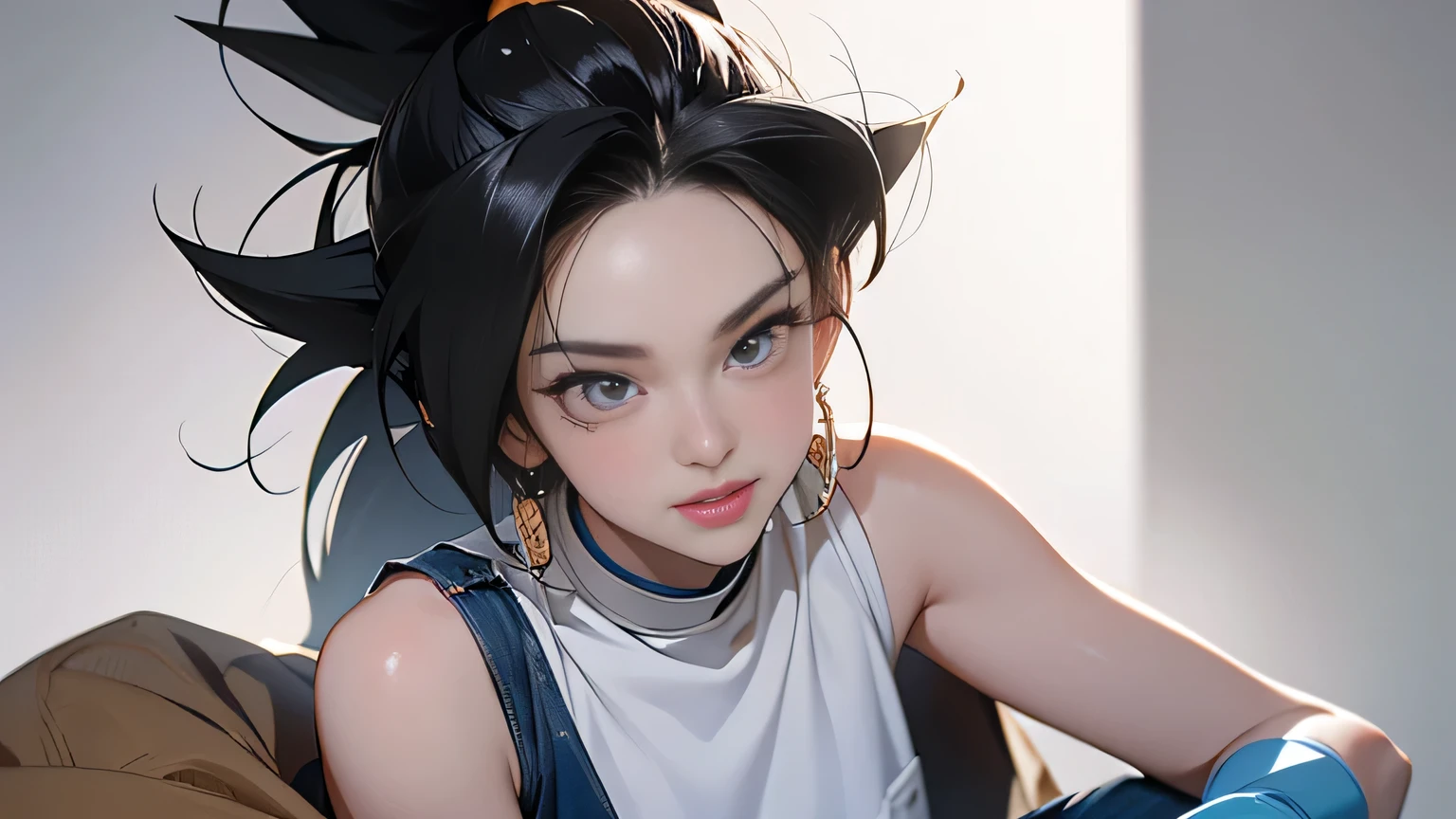 8k, highest quality, super high resolution, 2 women, ponytail and medium length, 21 years old (realism: 1.4), (Japanese famous actress: 1.2), very beautiful, cute, professional photo, very delicate and beautiful , very detailed, very detailed and beautiful girl, very detailed face, very detailed eyes, very detailed skin, very detailed fingers, very detailed nose, very detailed mouth, perfect ???????, realistic body, fair skin, shiny skin, slender body, good figure, look at viewer, smile , best quality, high quality, best quality, 8k, highest resolution, high resolution, highest quality, Masterpiece, human body is realistic in every detail, realistic in every detail Realistic skin, realistic face in every detail, realistic in every detail, realistic Lips reproduced in every detail, teeth reproduced in every detail, ears reproduced in every detail, every detail The hair has been reproduced, and the details have been reproduced (fog and haze, blurred background, perfect and beautiful concrete background: 1.4), (Inorganic and nostalgic white lighting: 1.4), //Character Destroy 1girl, Cute IG model, Japan cute model, 22 years old, toned whole body, (small head, small face: 1.2), small mouth, diamond face, small nose, sharp face line, droopy eyes, double eyelids, light colored eyes, shiny eyes, glowing eyes, shiny skin, shiny hair, happy, smile, teeth, shiny lips, beautiful teeth, perfect beautiful fingers and legs, breaking //fashion (Dragon Ball Inspired Theme:1.3), to Goku An inspired blonde rebellious girl, start with a fitted orange martial arts outfit, reminiscent of Goku's iconic costume, decorated with black kanji for authenticity , paired with distressed denim shorts, adds a rebellious and contemporary, streetwear vibe to the ensemble, and Accessorize with fingerless gloves featuring martial arts-inspired designs, such as dragon motifs and power level indicators, to Goku's fighting spirit To pay homage, adorn your hair with a golden wig in a wild style, with wild