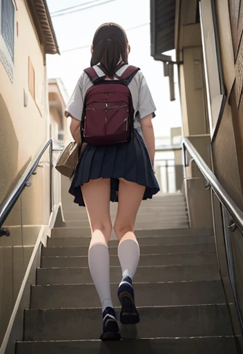 (unity 8k wallpape),(best quality),(high resolution),(ultra-detailed),(perfect anatomy),(beautiful detailed eyes),Subway stairs,Looking up from below,Two girls climbing the stairs,Uniform BREAK,(2girls),(Two Japan Girls),Two people climbing the stairs together,yo,Sailor suit,Navy blue mini skirt,Whiteソックス,Student bag in one hand,Skirt flipped up by the wind,WhiteＴPanties on the back,(Panties digging in),BREAK,Shooting from a low angle,From a little distance２Photographing people,Photograph the whole body,Put your smartphone under your skirt,BREAK,A girl notices being spied on and turns around,