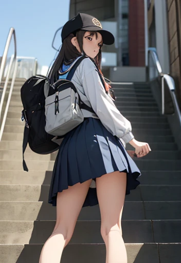 (unity 8k wallpape),(best quality),(high resolution),(ultra-detailed),(perfect anatomy),(beautiful detailed eyes),Subway stairs,Looking up from below,Two girls climbing the stairs,Uniform BREAK,(2girls),(Two Japan Girls),Two people climbing the stairs together,yo,Sailor suit,Navy blue mini skirt,Whiteソックス,Student bag in one hand,Skirt flipped up by the wind,WhiteTPanties on the back,(Panties digging in),BREAK,Shooting from a low angle,From a little distance2Photographing people,Photograph the whole body,Put your smartphone under your skirt,BREAK,A girl notices being spied on and turns around,
