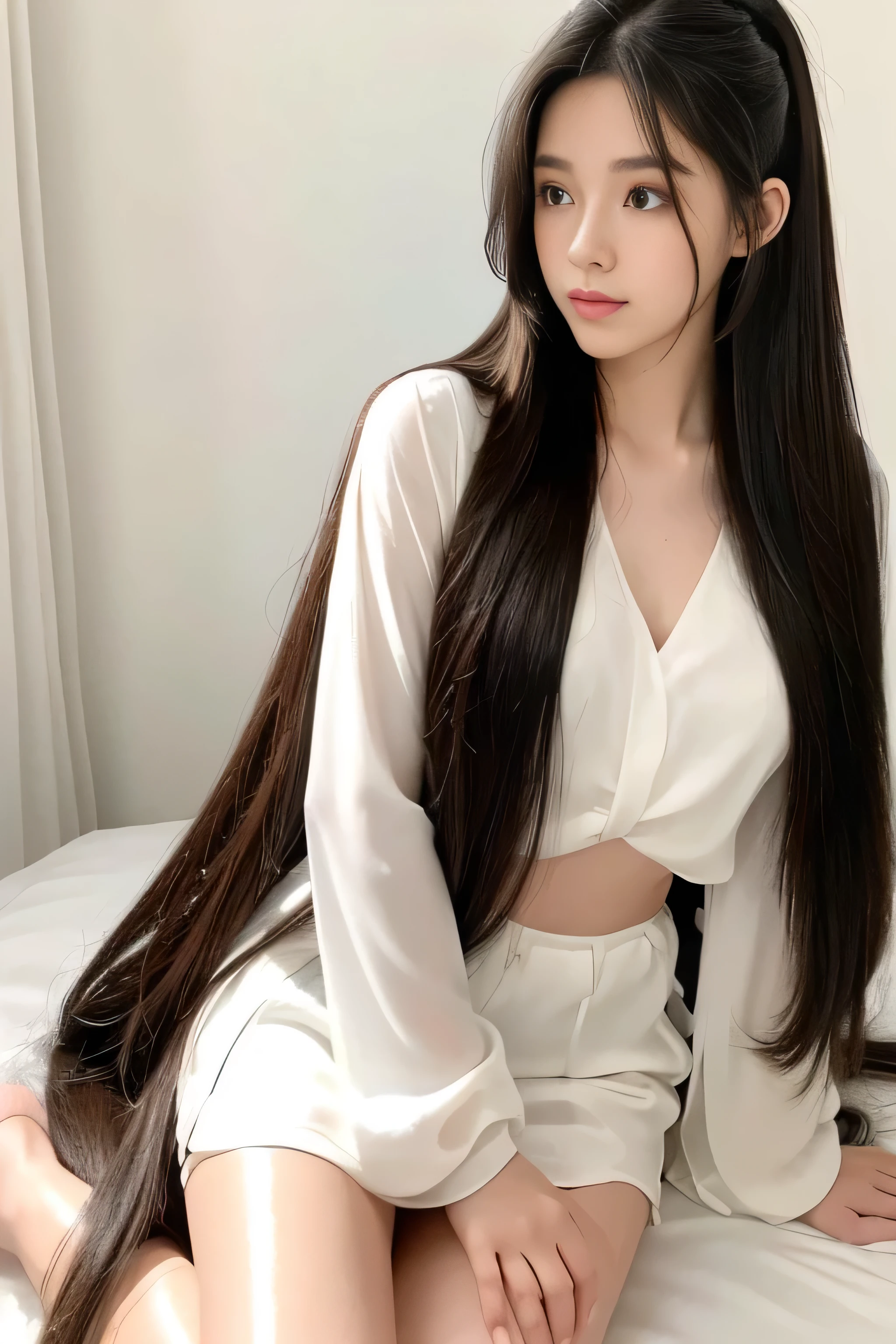 (Upper Body Shot:1.1) (She is in a random standing pose, showing off her back and hair to the viewer, in a room with white walls and white decor) (Her hair is deep black:1.3) ((highest quality)), ((masterpiece)), (Familiar), (Get used to it) (Reaches up to the kneeVery long hair highest quality Highest detail Reaches up to the knee、Very long hair that lasts forever:1.3 Flowing Hair 私ncredibly straight hair Very shiny and thick hair Abnormally long hair that lasts forever Flowing Hair on both ends long hair up to the knees:1.2 long hair up to the knees:1.2 Thick and shiny hair Very free hair Abnormally long hair!!!!! Beautiful silky hair Beautiful and shiny hair Beautiful and shiny hair Beautiful silky hair Hair that grows to the knees Very very, Very long hair!!!!! Very very, Very long hair!!!!!) (highest quality The best ultra-fine Reaches up to the knee、Very long hair that lasts forever Flowing Hair Her hair is gently permed Very shiny and thick hair Abnormally long hair that lasts forever Flowing Hair on both ends long hair up to the knees:1.2 long hair up to the knees:1.2 Thick and shiny hair Very free hair Abnormally long hair!!!!! Beautiful silky hair Super long hair down to the knees Beautiful and shiny hair Beautiful and shiny hair Beautiful silky hair Hair that grows to the knees Very very, Very long hair!!!!! Very very, Very long hair!!!!!) (She is the most beautiful 18-year-old hair model in Japan...) Perfect Woman'face (She has a typical Japanese build and skin color..., Her skin is very high quality and ultra high definition.、very beautiful and glowing skin) (Large Breasts) (Her face is dignified and sexy)(She achieved her sexy look with the help of a professional makeup artist.。... Lipstick is natural red The eyeliner is a beautiful black) (Surreal photos by professional photographers :1.2) (She is wearing a beautiful white silk camisole dress. :1.2) ((Her bangs are completely cut off.)) (She has a typical Japanese build and skin color Her skin is very delicate and sensitive..、and、Such beautiful and radiant skin) (Her face is long, Small eyes and nose.、Narrow-mouthed and the most beautiful) (Japanese Solo Photos'The most beautiful 18 year old women) ((Rich 1.4)) (Extremely detailed 8K) (Ultra-fine skin texture 1.4) (Actual, Vibrant:1.4), Sharp focus:1.2、Beautiful woman:1.4 Dynamic Lighting (Genuine RAW photos taken by professional photographers using SLR cameras) very beautiful and glowing skin) (Excessive breasts) (Her face is long, Eyes and nose) Lipstick is natural red The eyeliner is a beautiful black)