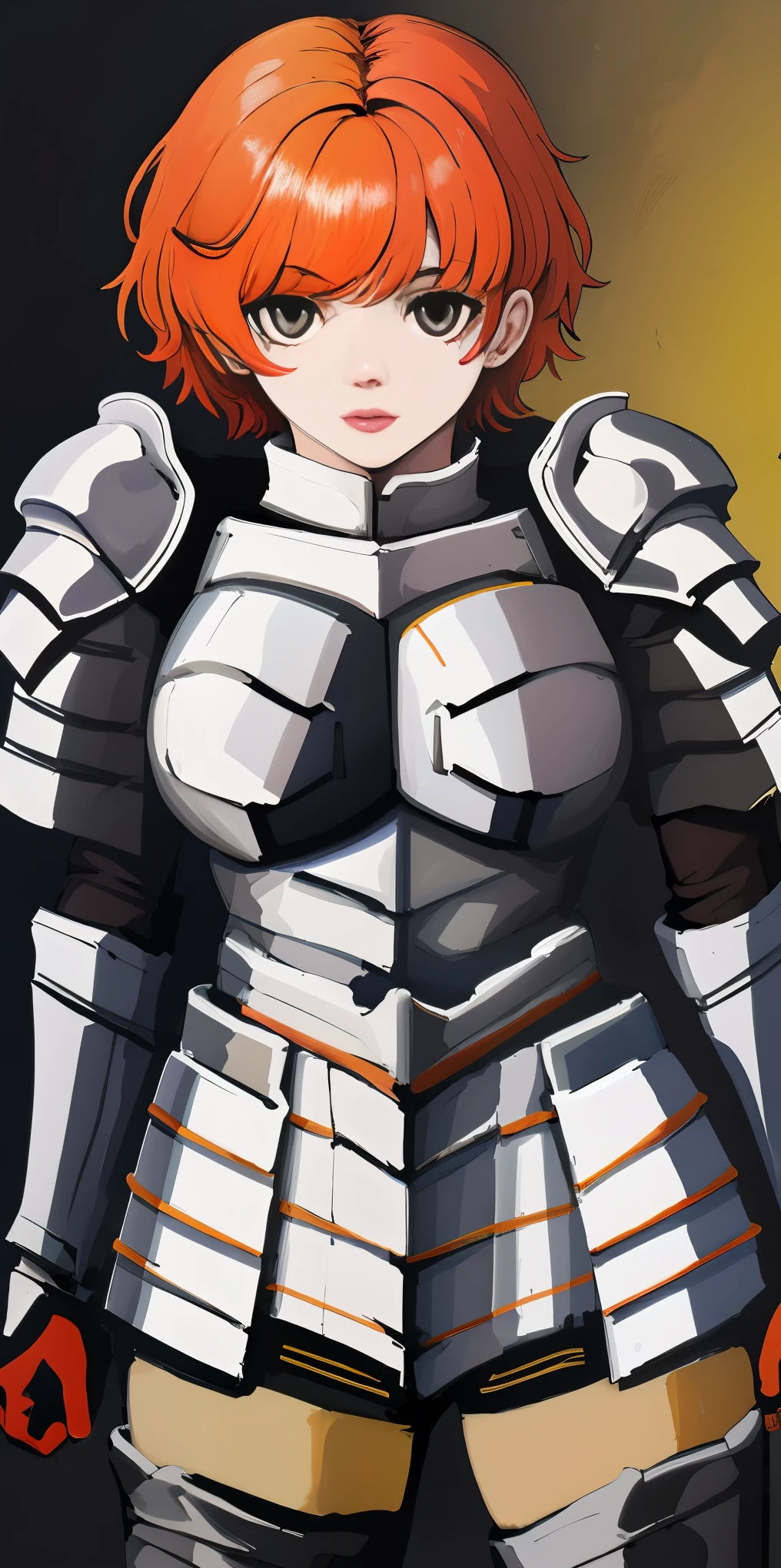 funger, very detailed illustration, 1girl, big breasts, high res high quality, masterpiece, looking at viewer, (knight), orange hair, absurdness, ultra-detailed, short hair