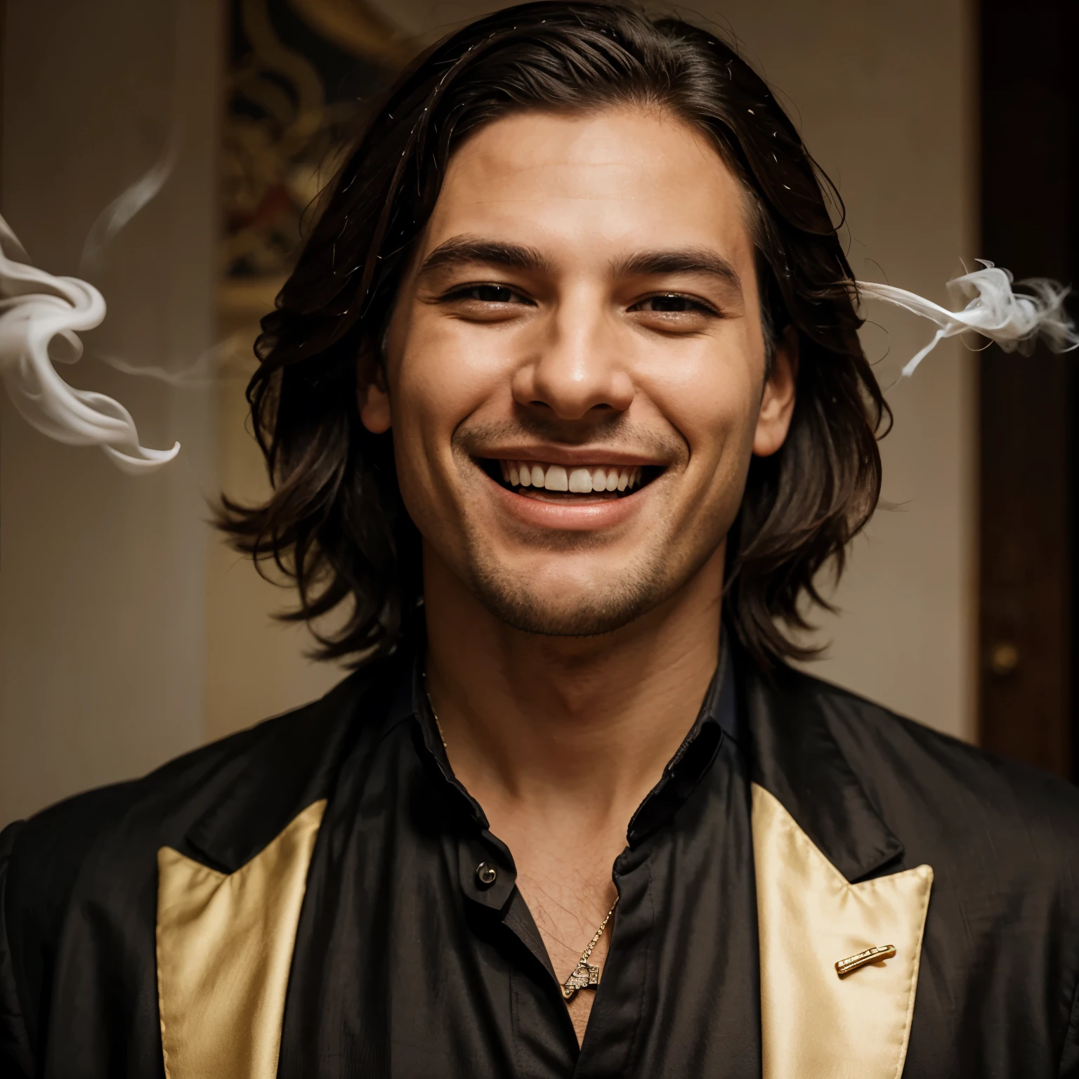 Wealthy guy laughing and smoking 