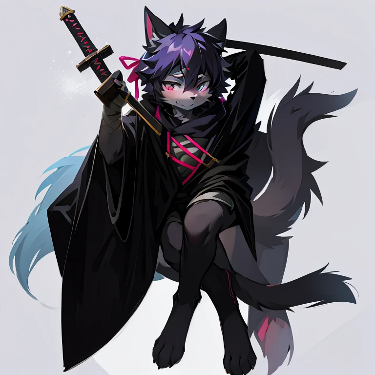 Anime characters with a sword and a cat on black background, Furry art, Furry art!!!, anthropomorphic cat ninja, full body commission for, fursona furry art commission, SFW version, fursona art, commission on furaffinity, very very beautiful furry art, POV furry art, this character has cryokinesis, Furry anime, katana zero
