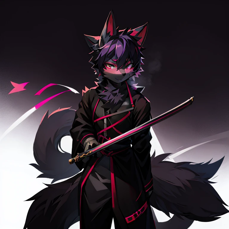 Anime characters with a sword and a cat on black background, Furry art, Furry art!!!, anthropomorphic cat ninja, full body commission for, fursona furry art commission, SFW version, fursona art, commission on furaffinity, very very beautiful furry art, POV furry art, this character has cryokinesis, Furry anime, katana zero
