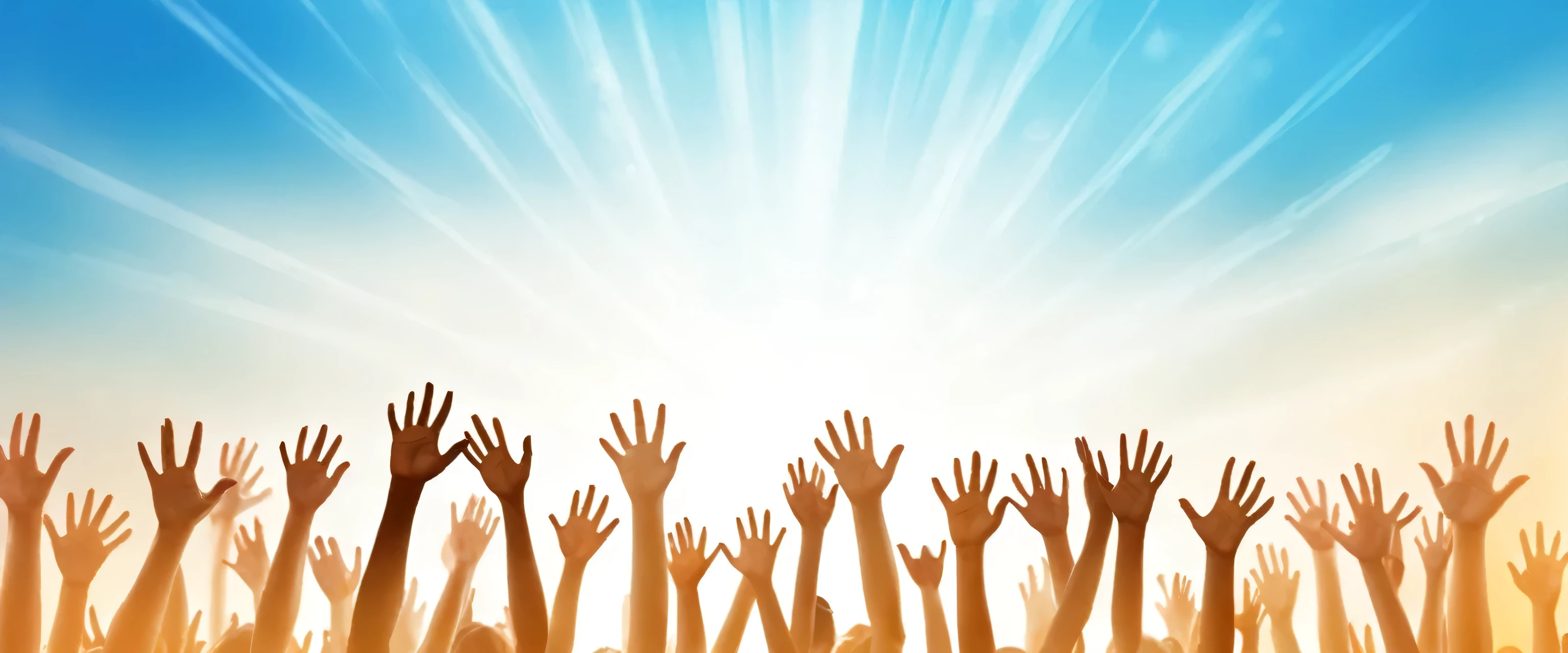 Raised hands on abstract background. Human rights and freedom concept.