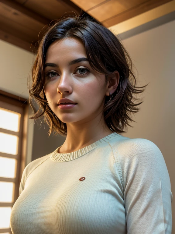 impressionante retrato colorido intrincado, epic character composition, por Ilya Kuvshinov, alessio albi, Nina Masic, sharp focus, natural lighting, underground dispersal, f2, 35mm, film grain, btpt-fc, cropped sweater, barriga, sweater, 1 garota, rosto detalhado, laterais penduradas, ilustrado