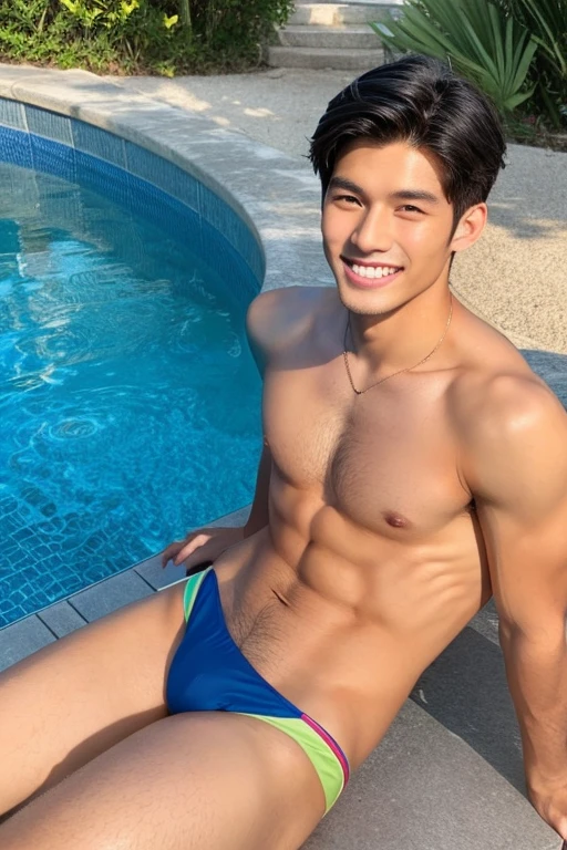 male Age 18 asian handsome smile swimwear 後ろ姿