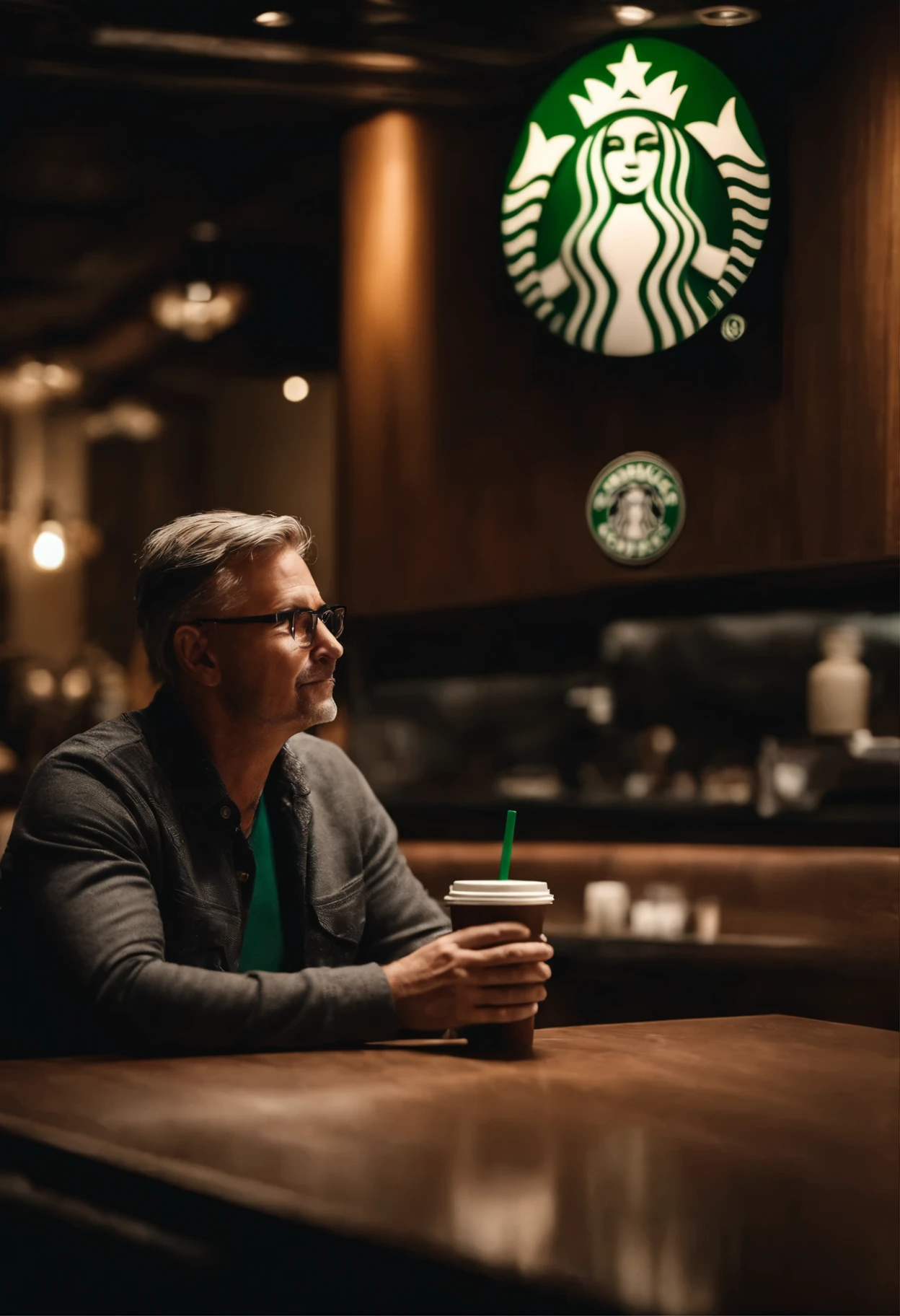 A middle-aged man，Starbucks coffee shop，Previous work，Drinking coffee