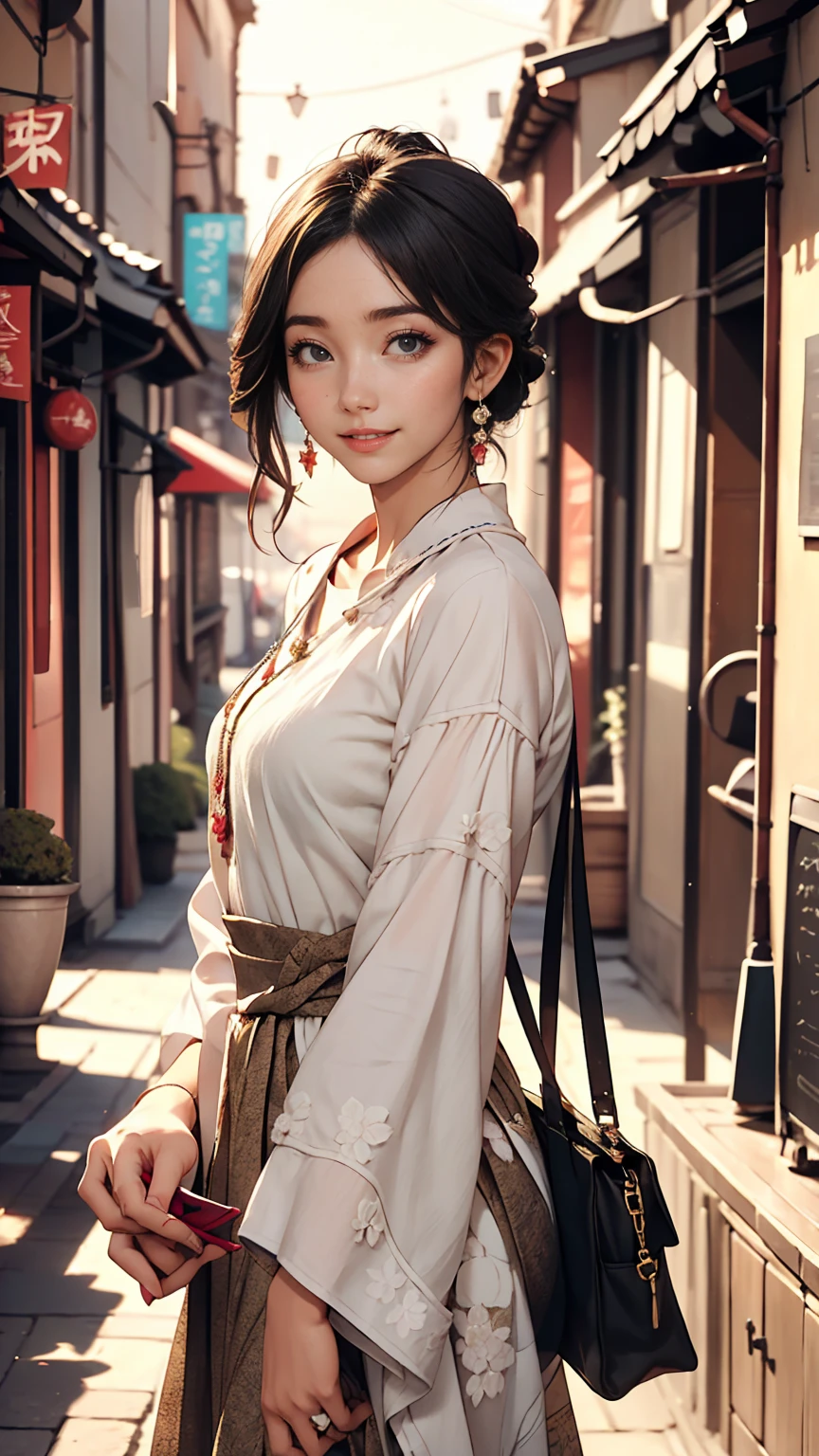 Create an image of a girl who looks like Yui Aragaki. Pay particular attention to the look of the eyes and the hairstyle., Draw a person who resembles you. Also, Adopt a bright smile and graceful expression like hers.. You can freely arrange the clothes and background., Express her cleanliness and natural charm..