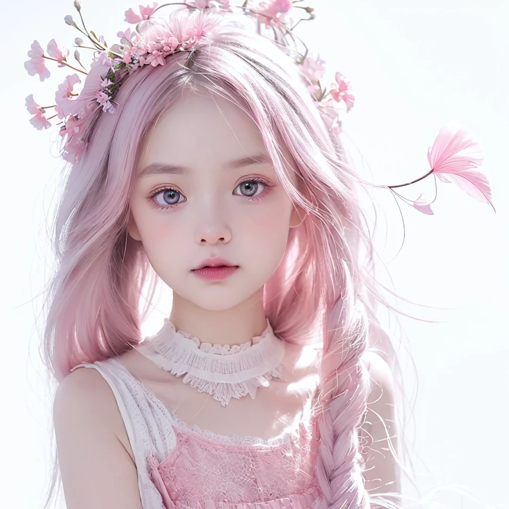 (close), Realistic clip art illustration,(((isolated on a White Background))),very beautiful elegant pastel pink and white feather fairy in spring ,Black Hair, Hyper Detail Style, pink, green and soft pink mixed color settings, Red spider lily, Dahlia, Gypsophila and Forget-me-nots. A fusion of realism and the style of Elias Chatzdis, Vintage Style, Bioluminescence, Shine, fairy fixed on White Background, No background、PNG digital art without shadow, James Gurney Art, White Background