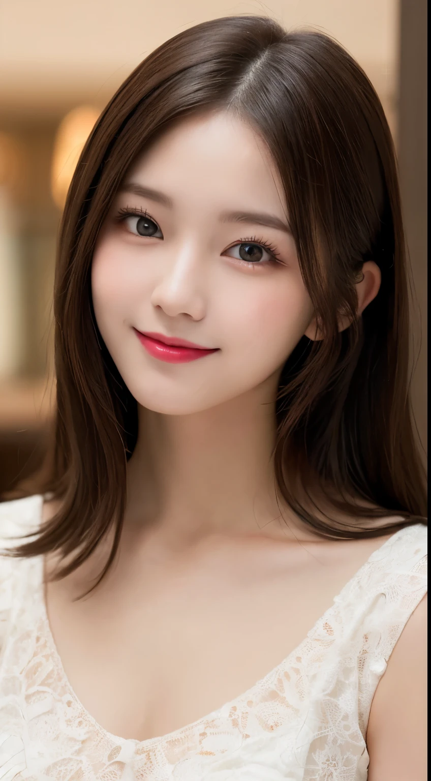 Tabletop, highest quality, shape, Very detailed, finely, High resolution, 8k wallpaper, 完璧なダイナミックな構shape, Beautiful and detailed,ランダムなcute髪,,Natural color lip, Bold sexy pose,smile、20-year-old girl、cute、Looking at the camera,Always blur the background,Perfect and beautiful face,Slim face and figure,Big eyes、Putting on gal makeup,Small face,Shooting from below、smile,Blurred Background,Elegant feminine face、Cyberpunk Fashion、smile