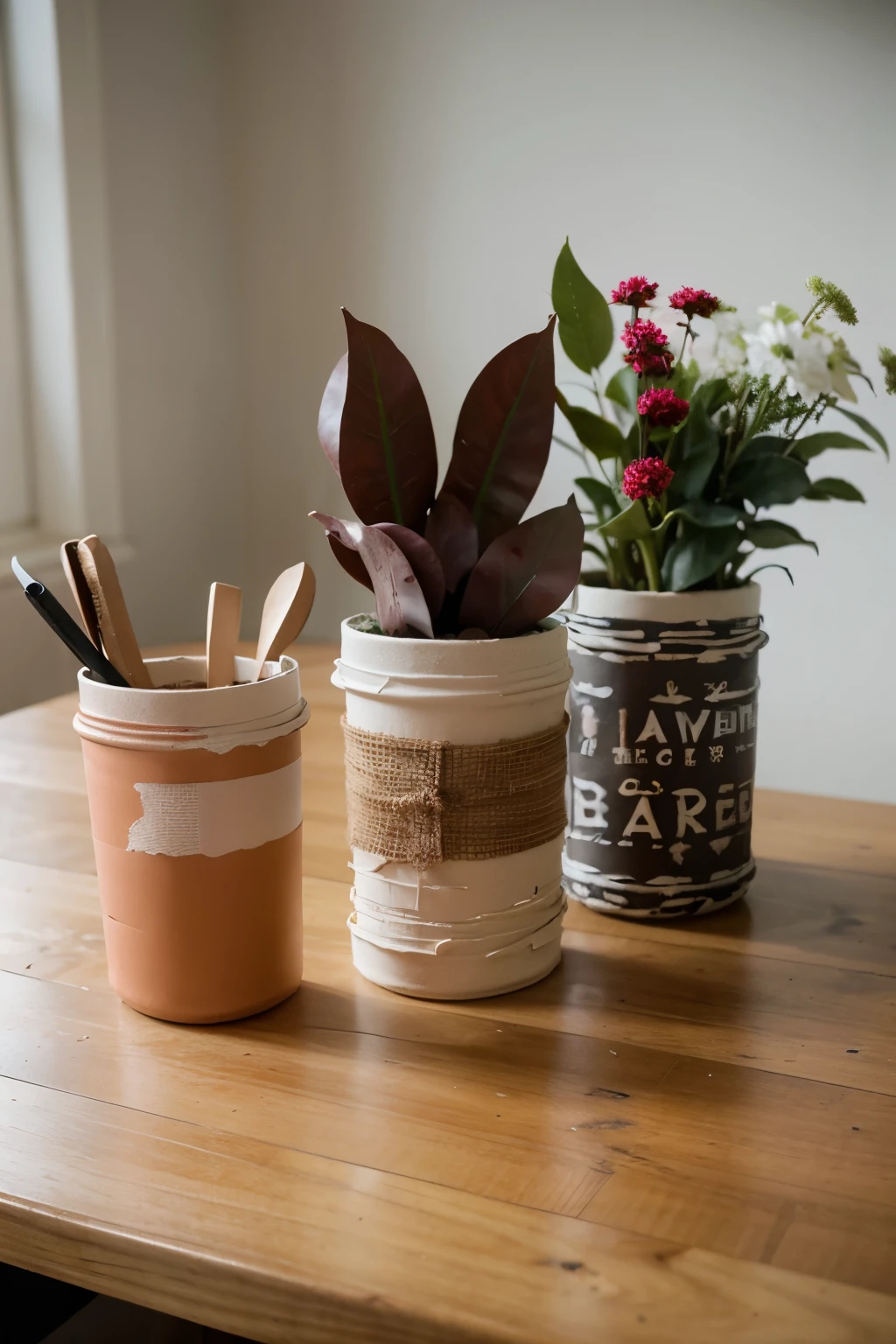 asthetic room, 3 paper mache pots of different size
