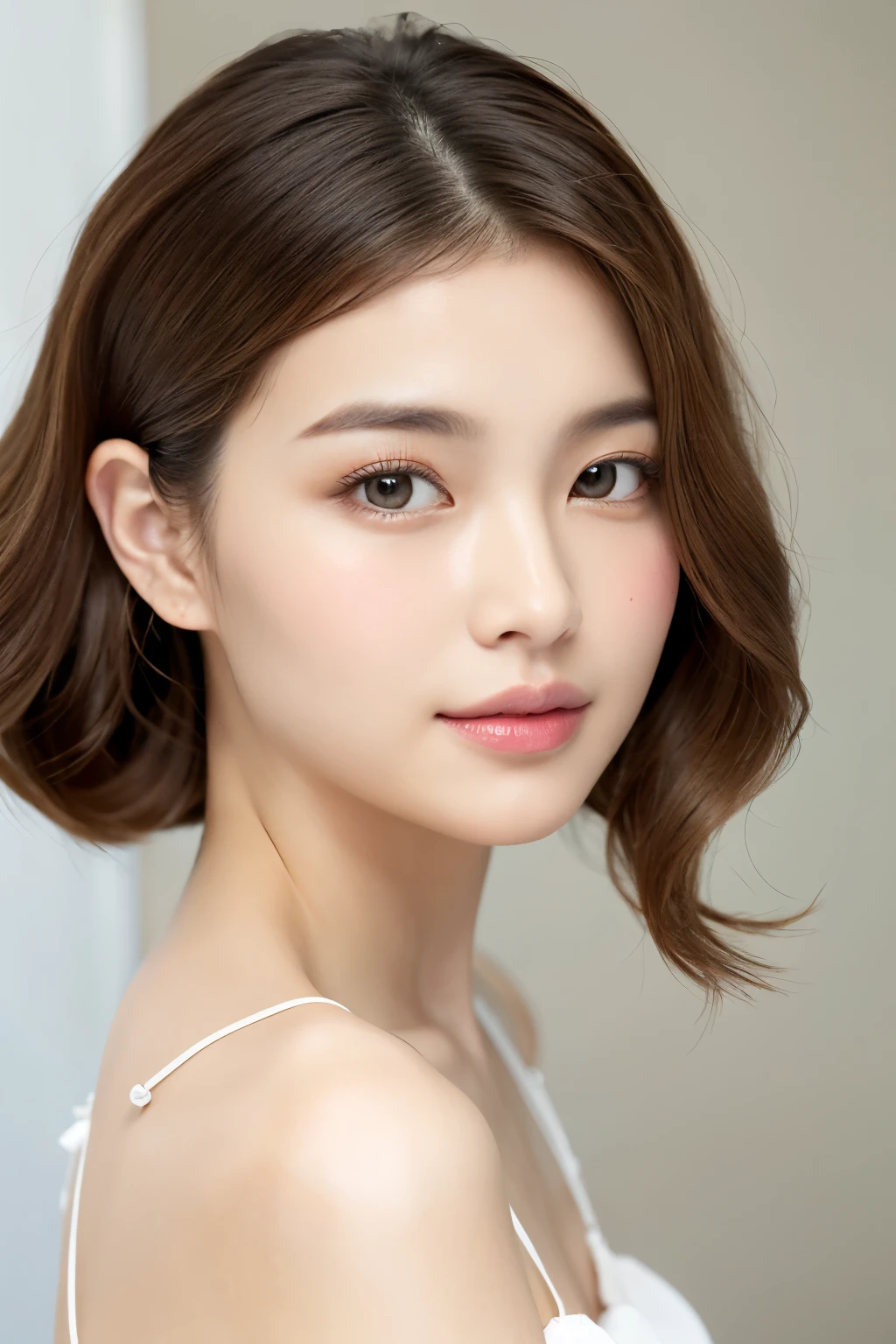 highest quality Photorealistic Japanese women
(Ash brown medium length hair、Wave)
Very delicate face and skin texture. Shot in a beauty salon with white walls not looking at the camera
Photos for hairstyles