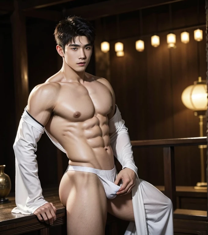 Chinese Men God, Mythology, Chinese odyssy, Handsome , ,  Topless, Muscles, Athlete body, Full Frame, Sexy, Professional Lighting, Hanfu Outfit, Chinese Heaven Background,white  brief Underwear, white transparent brief, Sexy big bulge form sick shape,   manly Warrior, Hanfu God, Hanfu Male, Hanfu Nobel, naked,  Seduce, Sex Appeals,  Alafard man shirtless   carrying a backpack, muscular body, handsome,  manly,  inspirite by Zhang Han, Cai Xukun, Kim Do-young, Inspired by Bian Shoumin, Inspired by Xiao Yuncong, yihao ren, yanjun cheng, jinyiwei, inspired by Huang Gongwang, xintong chen, Jacket, wearing japanese thong ,nice butts,naked, long big dick,  erection,   Tattoo chest,  tattoo hands,  tattoo arms,  tattoo belly, clear studio light, night ancient chinese Buddhism temple background,  detailed background, fantasy Chinese themed, the best resolution, 8k, Ultra fullHD, look at the viewer,  catching eyes, 
