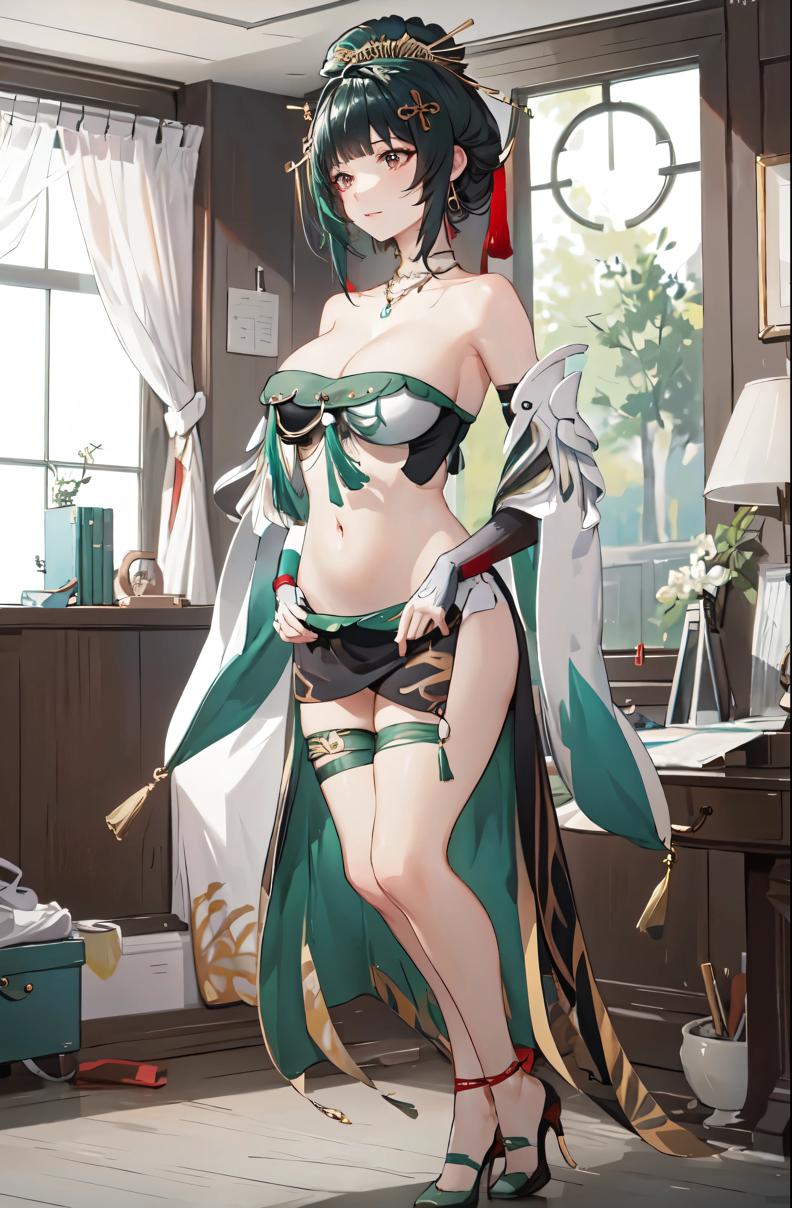 masterpiece, best quality BREAK solo, china dress, highres, 1girl, standing, (large breasts), mature female, hanying, Full body drawing, (masterpiece), (best quality), (hyperdetail), (illustration), ((extremely delicate and beautiful)), (detailed light), (prefect's body), full body drawing, Hanying, HanYing, sexy, sexy belly, sexy belly line, sexy belly button