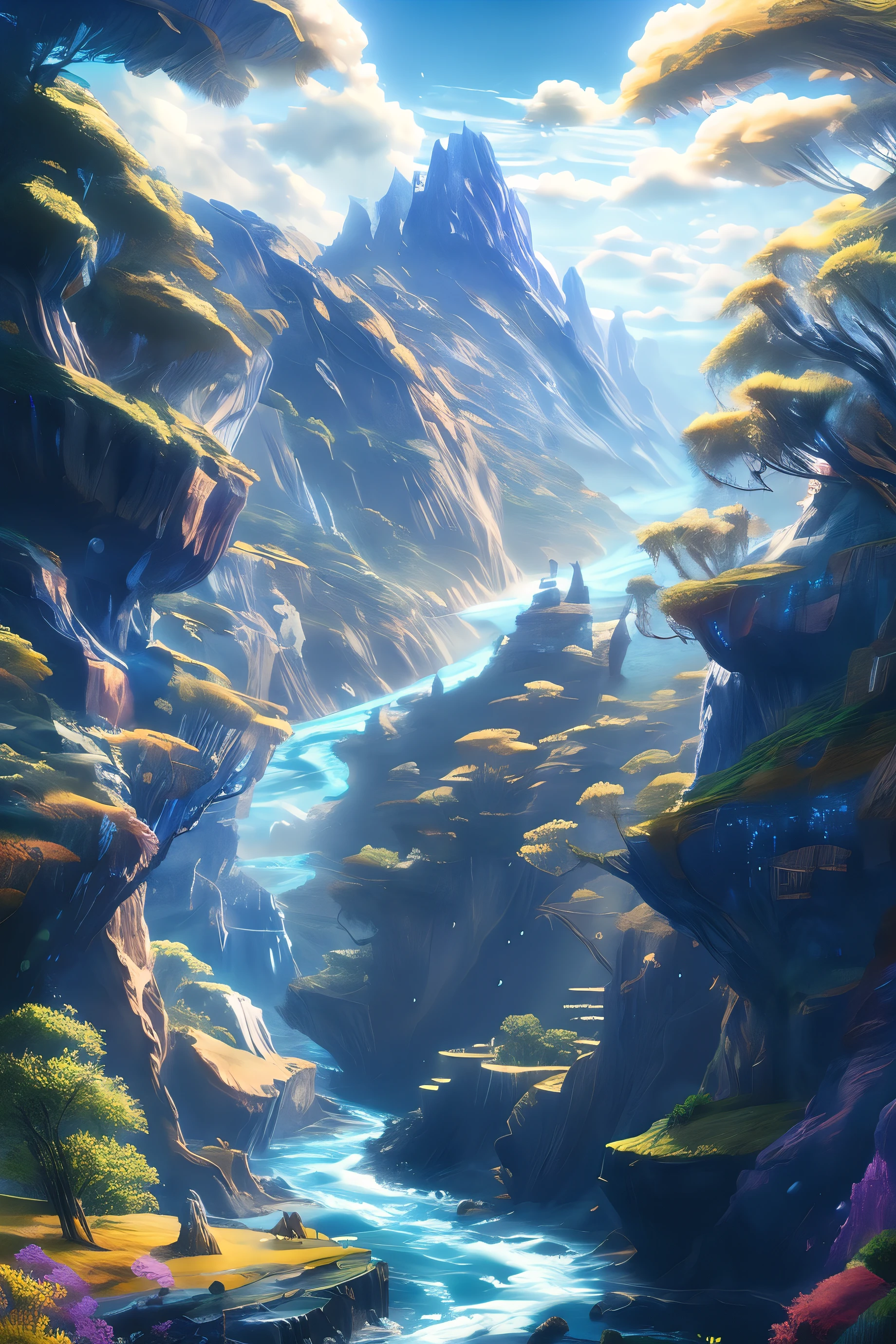 (8K) (Artstation is very detailed), with rich dark details, scene drawing, scene painting, grand scenes, epic battle scenes, background mountains and rivers, and rich plants. The foreground is a castle, and the background is a fantasy scene with many flying horses, fantasies, and rich colors