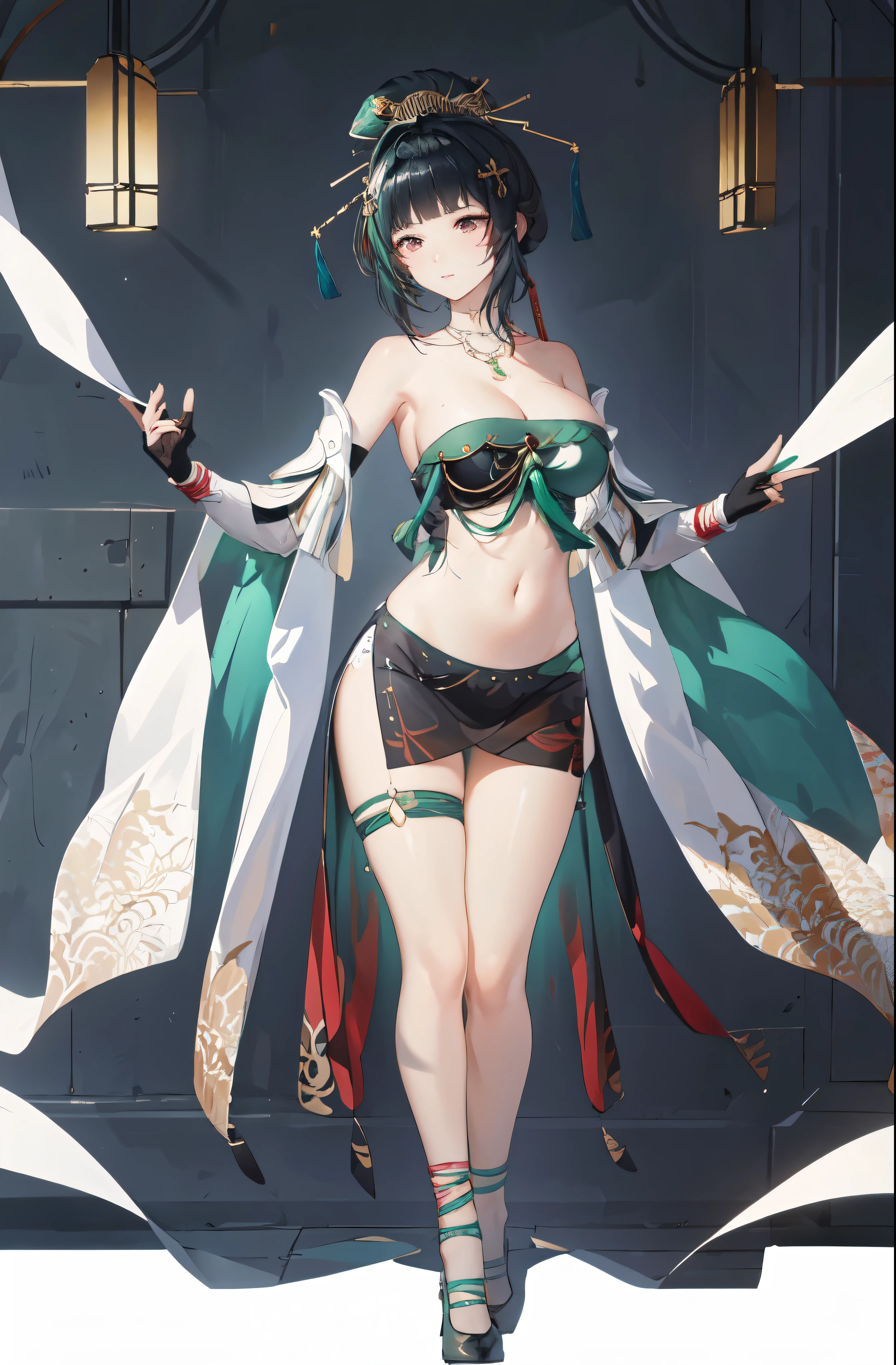 masterpiece, best quality BREAK solo, china dress, highres, 1girl, standing, (large breasts), mature female, hanying, Full body drawing, (masterpiece), (best quality), (hyperdetail), (illustration), ((extremely delicate and beautiful)), (detailed light), (prefect's body), full body drawing, Hanying, HanYing, sexy, sexy belly, sexy belly line, sexy belly button