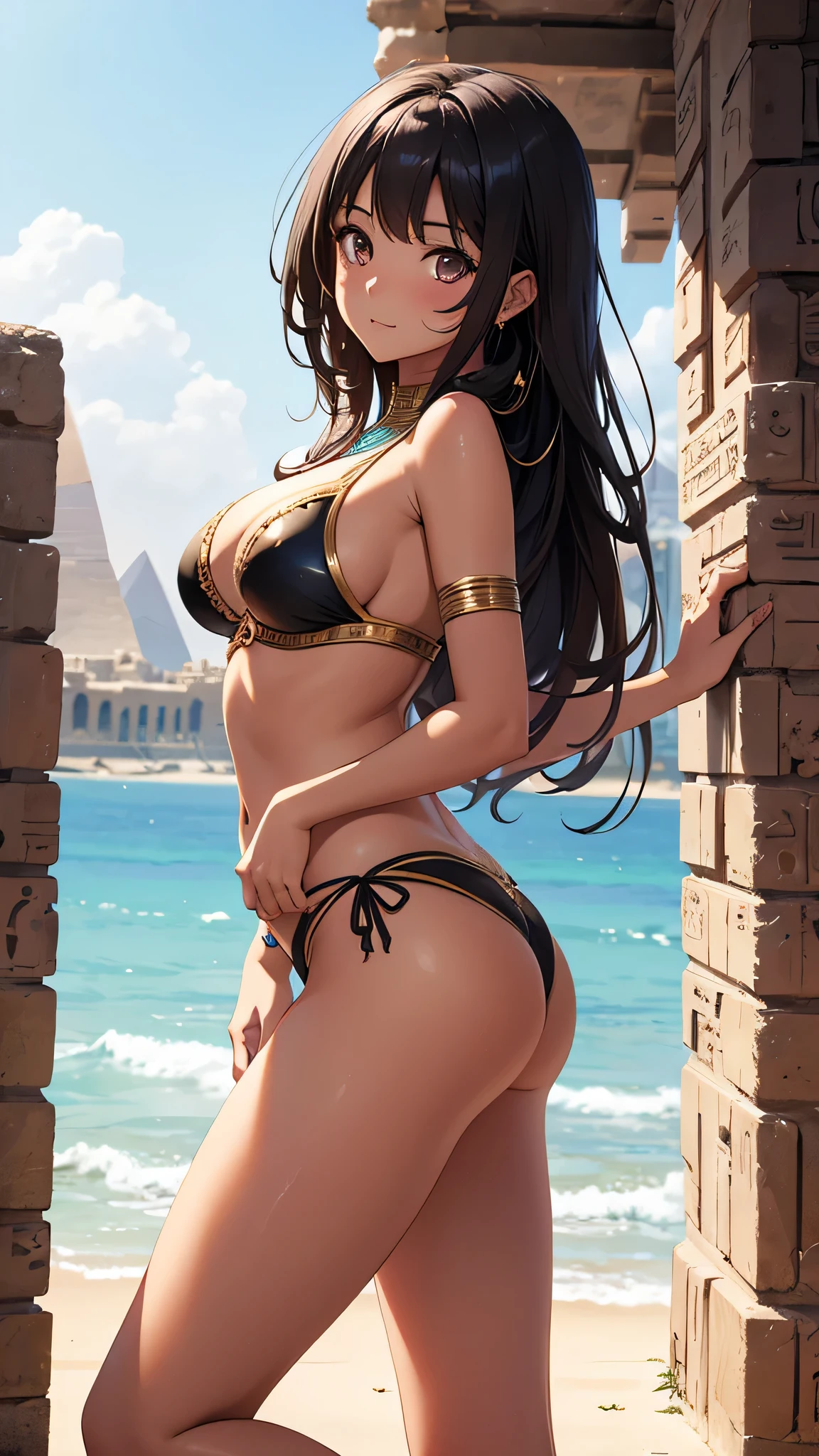 MahabharataPunkAI, see-through, clearswimsuit, nsfw, tan skin, beautiful, Egypt style, egypt girl, cute, 1 girl