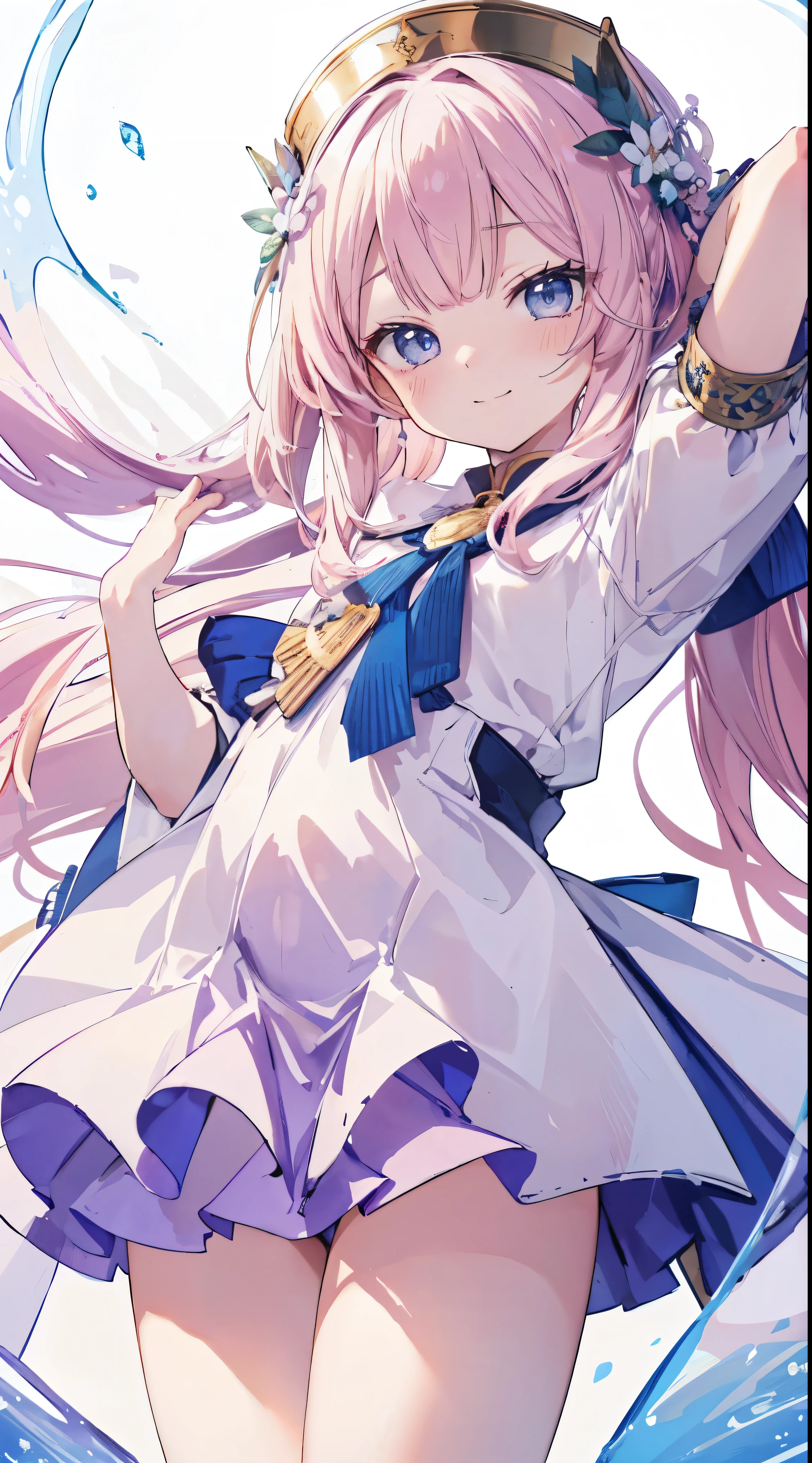 Masterpiece、Highest quality、highest quality、((((Petite))))、(smile)、Shiny hair quality、Small face、Dynamic pose、Super detailed, beautiful, wide eyes、Ultra-detailed, clear and beautiful faces、(cute illustration:1.2), High-resolution, ultra-detailed, best quality, embarrassed、Thighs