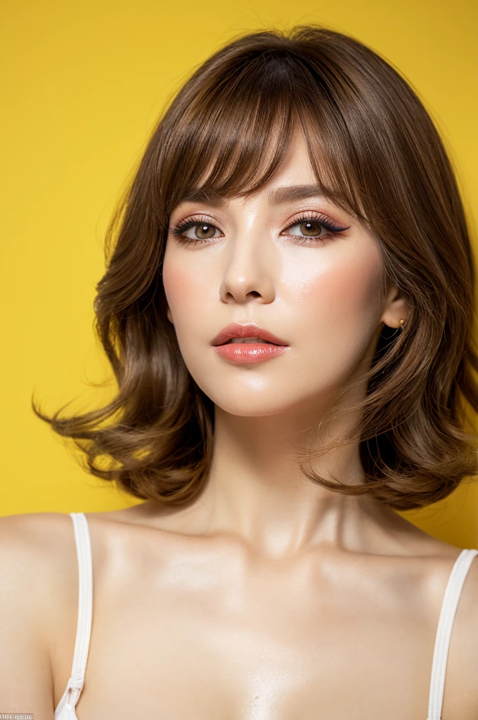 (detailed skin:1.2),(shiny skin:1.1),8k,best quality, masterpiece, ultra high res,(photorealistic:1.4), RAW photo,(soft saturation:1.3),(fair skin:1.2),mature woman,45year-old,gyaru,makeup,(lipstick:1.1),(eyeliner:1.2),mascara,eyeshadow, glamor, large breasts,blonde hair and brown hair, medium hair, asymmetrical hair, wavy hair, asymmetrical bangs