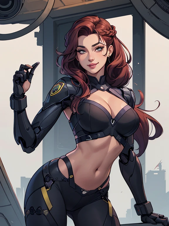 CharacterCartoon style digital illustration female GTA style in Cartoon style digital illustration artgerm style cartoon image of a woman .Ilustra??o estilo desenho animado, estilo de arte dos desenhos animados, Ella Purnel lestilo Cartoon style digital illustration artgerm style cartoon art style, digital illustration style, design de personagens altamente detalhado, arte digital detalhada coragem, Forest fan art, Design de personagens de retrato, beautiful digital illustration, retrato de alta qualidade, Arte em quadrinhos, mulher jovem cabelo com transas lindas . Beautiful lined eyes Medium large bust and wonderful sexy clothes. image expression of sexual desire from the waist to the illustration Ella Purnellstyle Cartoon style digital illustration style Cartoon style digital illustration style GTAblonde, French braid in hair, cabelo caindo, sci-fi, metal brilhante, robot, half robot, seios grandes, seios enormes, seios enormes, guerreiro, guerreiro queen, , sorriso, Feroz sorriso, Feroz, Ouro, Ouroen, bright Ouro, futurista, ciberpunk, ciberpunk police, ciberpunk police officer, uniforme policial, Seios cobertos, fechar-se, jaqueta, noiteWIDE ANGLE LENSE