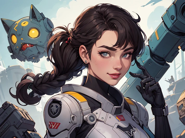 CharacterCartoon style digital illustration female GTA style in Cartoon style digital illustration artgerm style cartoon image of a woman .Ilustra??o estilo desenho animado, estilo de arte dos desenhos animados, Ella Purnel lestilo Cartoon style digital illustration artgerm style cartoon art style, digital illustration style, design de personagens altamente detalhado, arte digital detalhada coragem, Forest fan art, Design de personagens de retrato, beautiful digital illustration, retrato de alta qualidade, Arte em quadrinhos, mulher jovem cabelo com transas lindas . Beautiful lined eyes Medium large bust and wonderful sexy clothes. image expression of sexual desire from the waist to the illustration Ella Purnellstyle Cartoon style digital illustration style Cartoon style digital illustration style GTAblonde, French braid in hair, cabelo caindo, sci-fi, metal brilhante, robot, half robot, seios grandes, seios enormes, seios enormes, guerreiro, guerreiro queen, , sorriso, Feroz sorriso, Feroz, Ouro, Ouroen, bright Ouro, futurista, ciberpunk, ciberpunk police, ciberpunk police officer, uniforme policial, Seios cobertos, fechar-se, jaqueta, noite