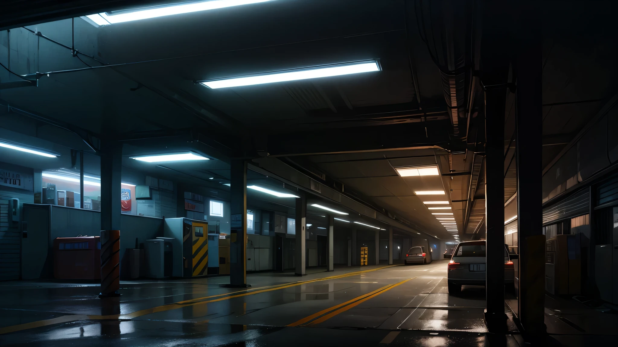 Large underground parking lot,Vision,Dark environment,