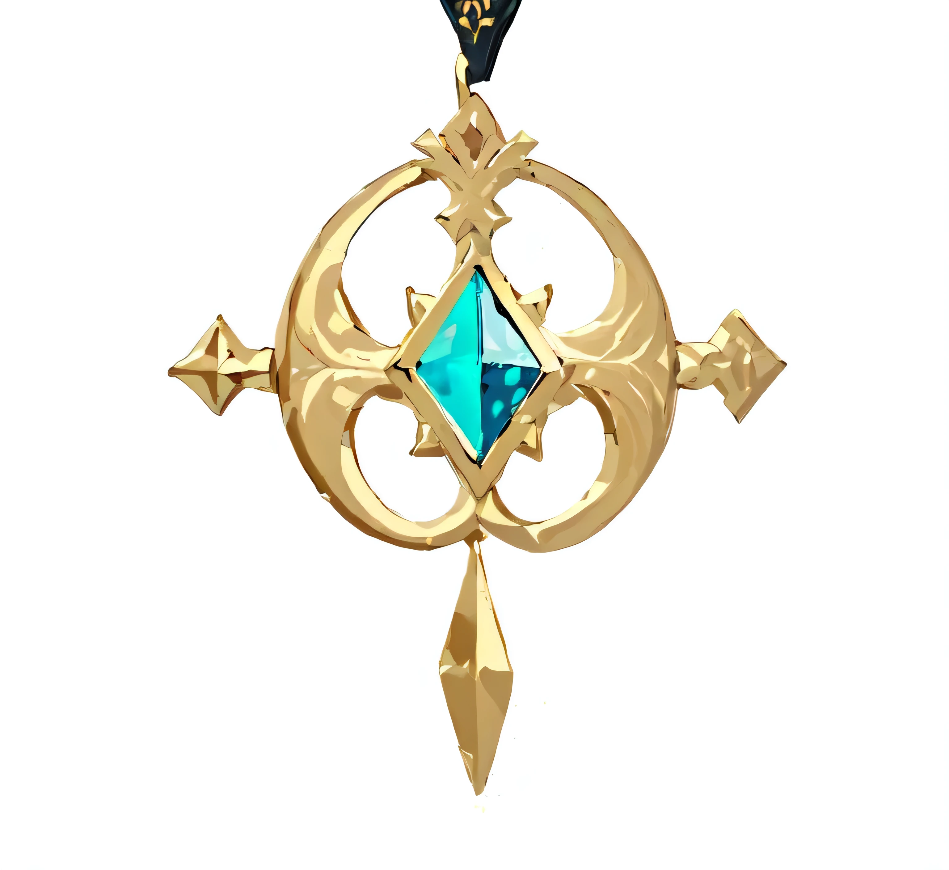there is a gold and blue diamond pendant with a black ribbon, leviathan cross, fantasy game spell symbol, ancient symbol behind it, close up shot of an amulet, rpg game item, made of polished broze, pendant, magic amulet, genshin, amulet, created in adobe illustrator, quest marker, made in adobe illustrator, anime key