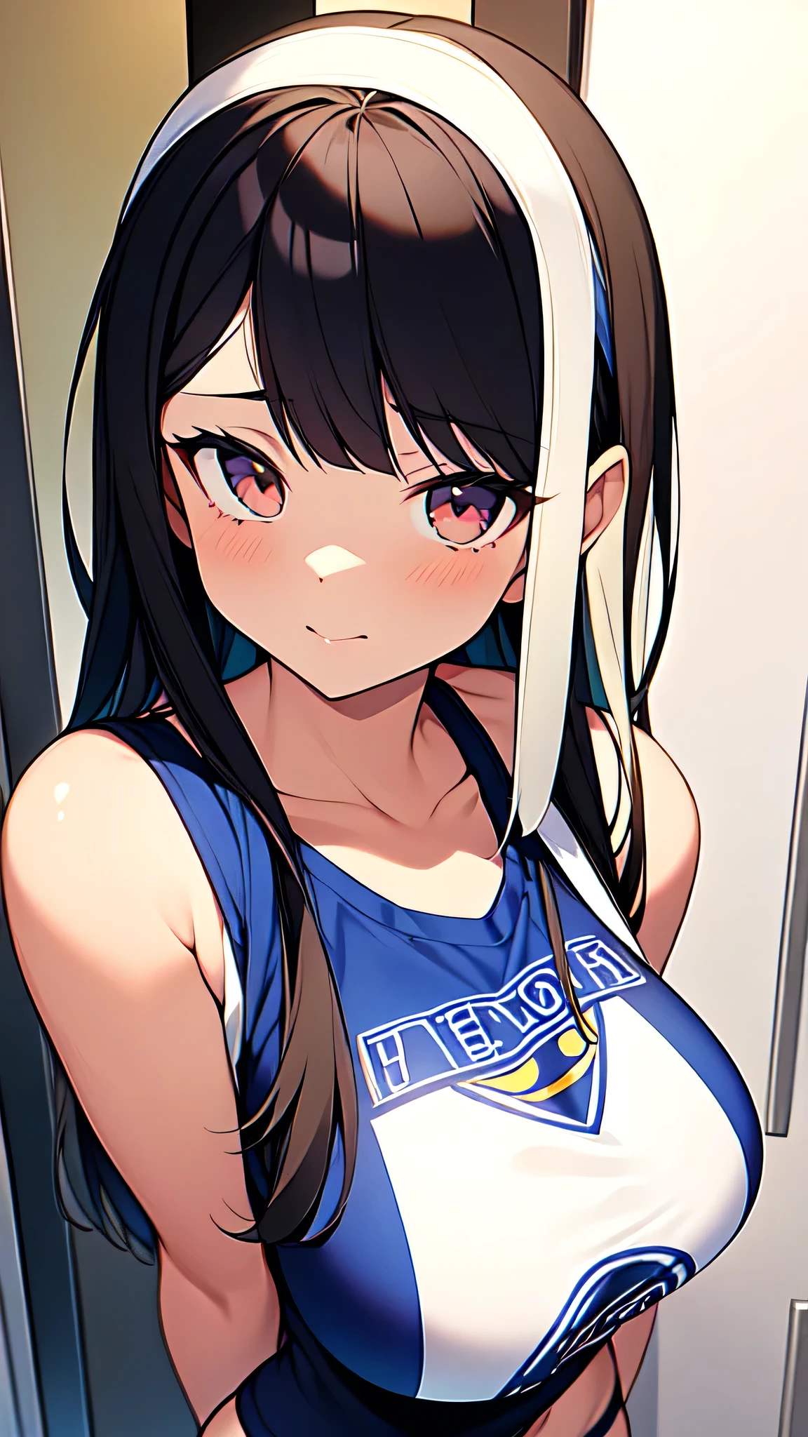 beautiful girl with a symmetrical face looks like Marin Kitagawa she is with a perfect body medium and firm tits, vestida con una minifalda venus y un a playera muy corta desabotonada y de escote muy amplio, todo con detalles intrincados