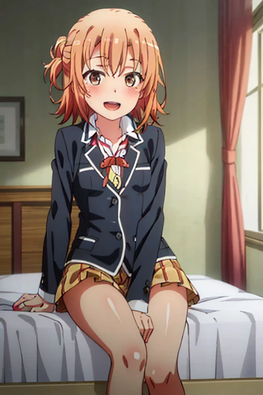 ((highest quality)), ((masterpiece)), (be familiar with), Perfect Face, indoor, Bedroom, Watching the audience,
One woman, Yuigahama Yui,
Open Mouth, Ecstatic expression, blush, smile,
Small breasts, Flat Chest, Young Girl, , , Girl,
Short Hair, Salmon-colored hair, Salmon-colored eyes, Side Pony,
Leg spread,