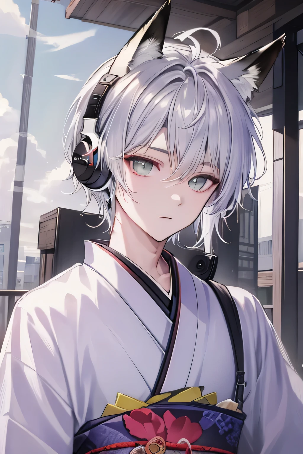 ((best quality)), ((masterpiece)), (detailed), Perfect face
masterpiece, best quality, spring clothing, Colorful hair, outdoor,cloud ,Upper Body, ((best quality)), ((masterpiece)), (detailed), Perfect face boy、((best quality)), ((masterpiece)), (detailed), Perfect face ((best quality)), ((masterpiece)), (familiar),、morning、Studying in my room listening to the radio with headphones、kimono、Silver Hair、fox'Tail、fox Ears、Warm lighting、read、 Realistic man wearing headphones sitting at table,With laptop, commend boy, commend artstyle, commend art, commend vibes, commend feel, commend hip hop, commend, Relaxing music, commend girl aesthetic, commend portrait, commend vibe, commend cores, Anime atmosphere, The aesthetics of lofi
