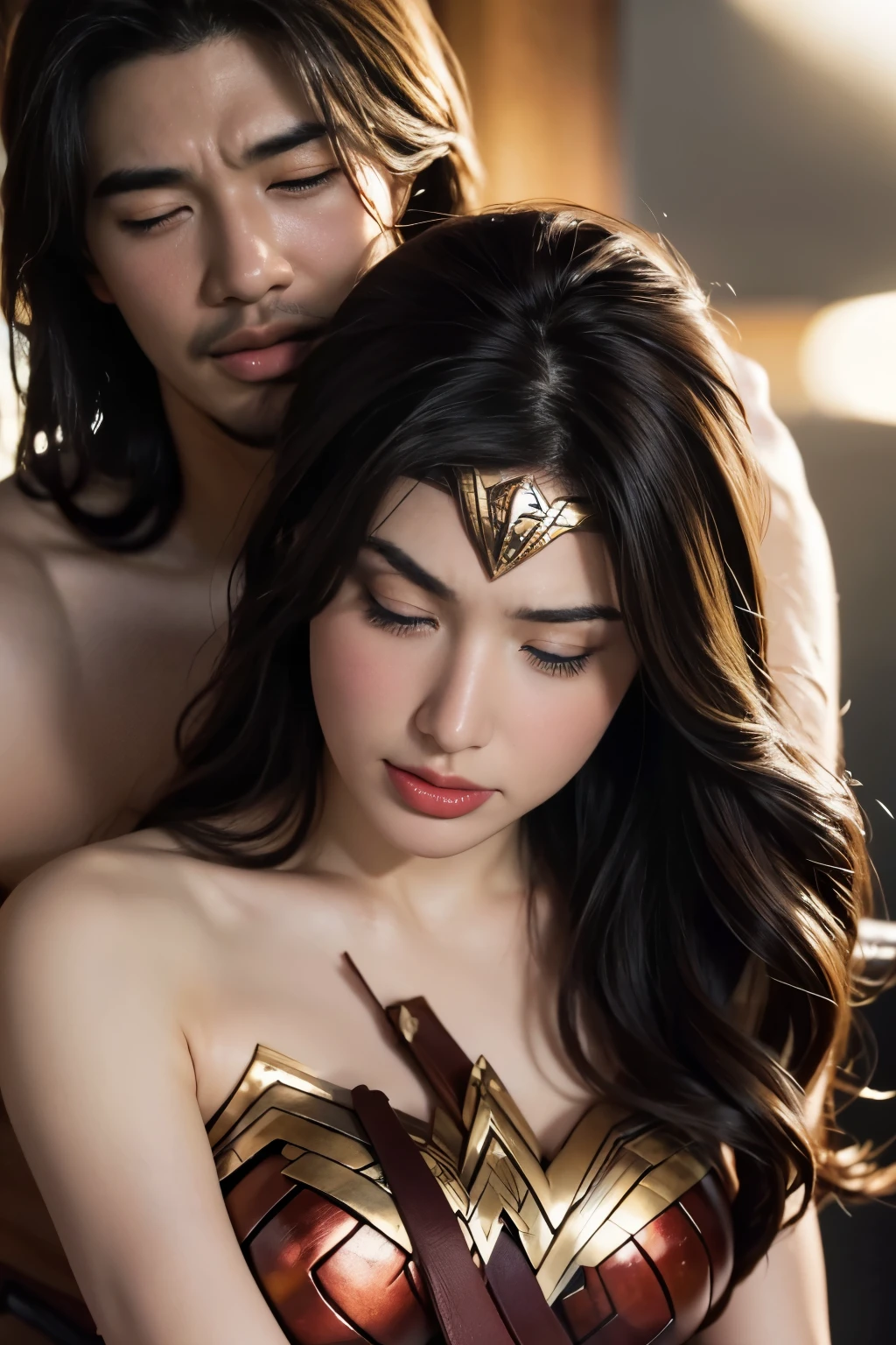 私はWonder Womanです、完璧なWonder Womanの衣装,On all fours,A man mounts me、Hug from the front,お姫様Hugged,Hugged,Being strangled,You can hold it,Leaning on the man,Hugged,Can be lifted,Men lick my face with their tongues,The guys lick my head with their tongues,Men lick my hair with their tongues,My body is licked by men,sleeping face,Close ~ eyes,Open your mouth,Tired face,Face of Suffering,sleeping face,Being slapped in the face,Getting punched in the face,Fighting with men,Fight with the men,Surrounded by men,,Caught between the men,Being held back by men,Entanglement with males, Attacked by men,Brown Hair, masterpiece、beautiful girl、fine 目、puffy eyes、highest quality, 超High resolution, (reality: 1.4), Cinema Lighting,so beautiful、Beautiful Skin、(超reality的な)、(High resolution)、(8k)、(Very detailed)、(beautiful and fine 目)、(Very detailed)、 Detailed face、Diagonal bangle hair、Brown Hair、20-year-old、Wonder Womanのコスプレ,Wonder Woman