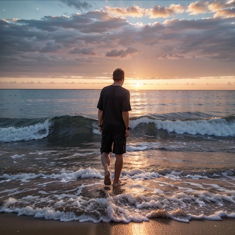 Short video at sunset of the ocean in the middle of a beach with transparent water.