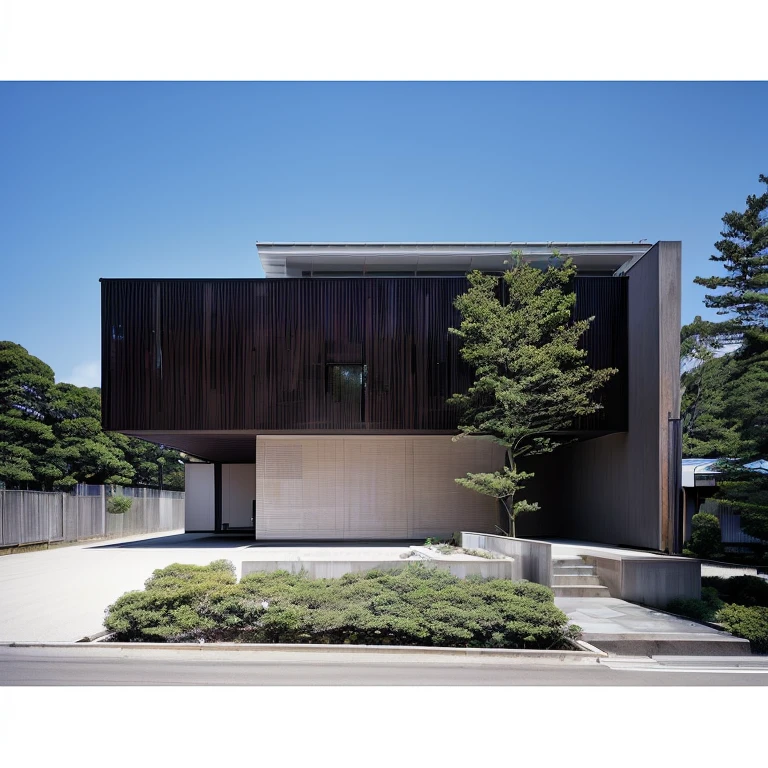 There is a large building with many windows on the side., Japanese House, Modern Style, Hiroshi Sugimoto's style, Modern Minimalist, Japanese architecture, Minimal Modern, Architectural shots, Arch Daily, minimalist design, Kano Tanyou, Japanese Design, Contemporary Home, Minimalistic house in the forest