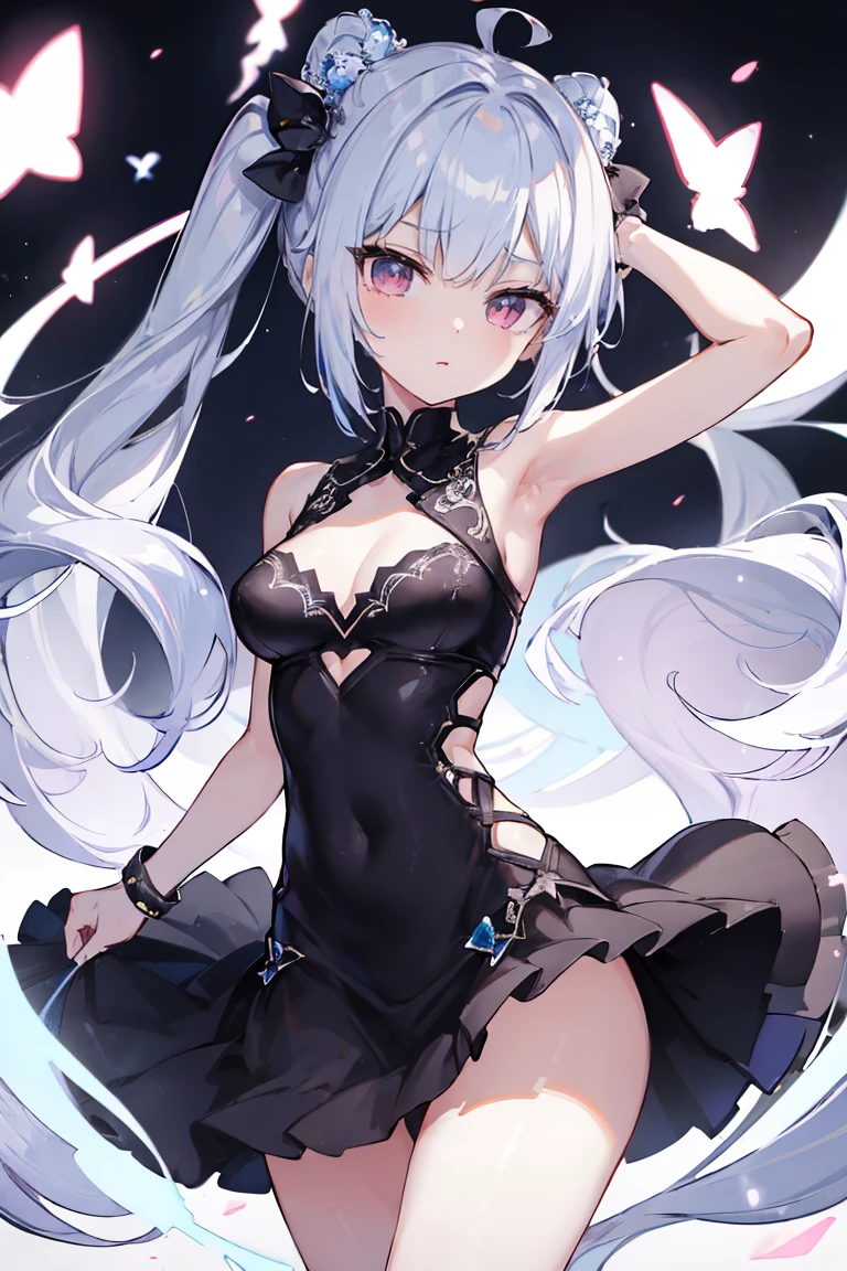 1girl, anime, cute girl, blank background, white background, fantasy, detailed fantasy dress with highlights, beautiful face, beautiful eyes, dark colors, black hair with multicolor streaks, red eye with different color pupil in eye, multicolor eye, medium breasts, slight cleavage, beautiful skin, cute, breast curtains, extremely delicate and beautiful, (beautiful detailed face:1.0), (detailed deep eyes), symmetrical breasts, deep eyes, shiny skin, portrait, slender waist, hips wider than shoulders, thighs, expressionless, young girl, luminous eyes, adorable,(Kpop idol),(aegyo sal:1),(Platinum blonde hair:1),((puffy eye)),Black panty,sexy posture,Superskirt, Ultra-high resolution,Black collar,slim figure, Abdominal y tattoo, womb tattoo,Tight-fitting leg ring,y tattoo on half-body,Bare skin, Armored hand,Hidden fingertips,Hand covered,Arm covered,Fist covered,{{beautiful detailed fingers}}, tufts of hair, moderate beautiful breast:1.0,(masterpiece:1.2), best quality, high-res, HDR, perfect face, intricate armor, delicate blue filigree, intricate filigree, red metalic parts, detailed part, dynamic pose, dynamic lights, cute face, neutral expression, shuimobysim, lotus, hanfu, maxi skirt, dress conservatively 1girl, solo, long blue hair, standing,