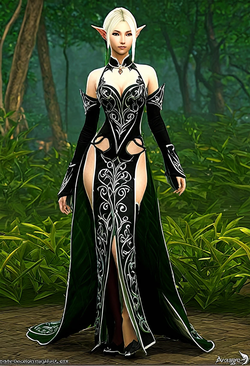 Elfa oscura, set avadon robe de lineage 2, lineage 2 juego, set avadon robe, mujer, super sexy, fondo elven forest, ultra calidad