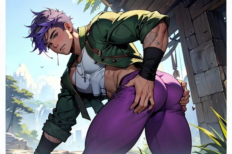 watercolor, Justin Bieber examines the buttocks of a 17-year-old boy Peter Pan, wear tight sweatpants with a protruding, bulging codpiece. muscular, With round, solid, perfect buttocks, aesthetic, erotic, Beautiful